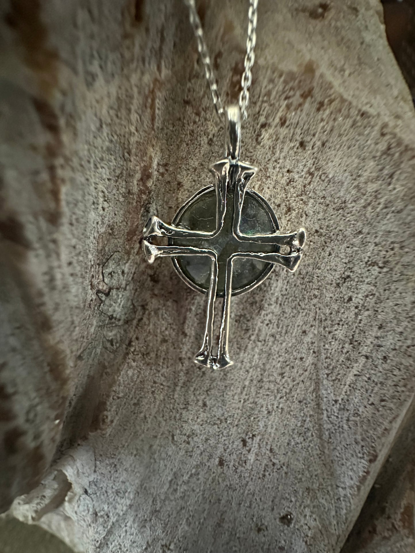 Ancient Roman Glass Round Cross Sterling Silver Necklace