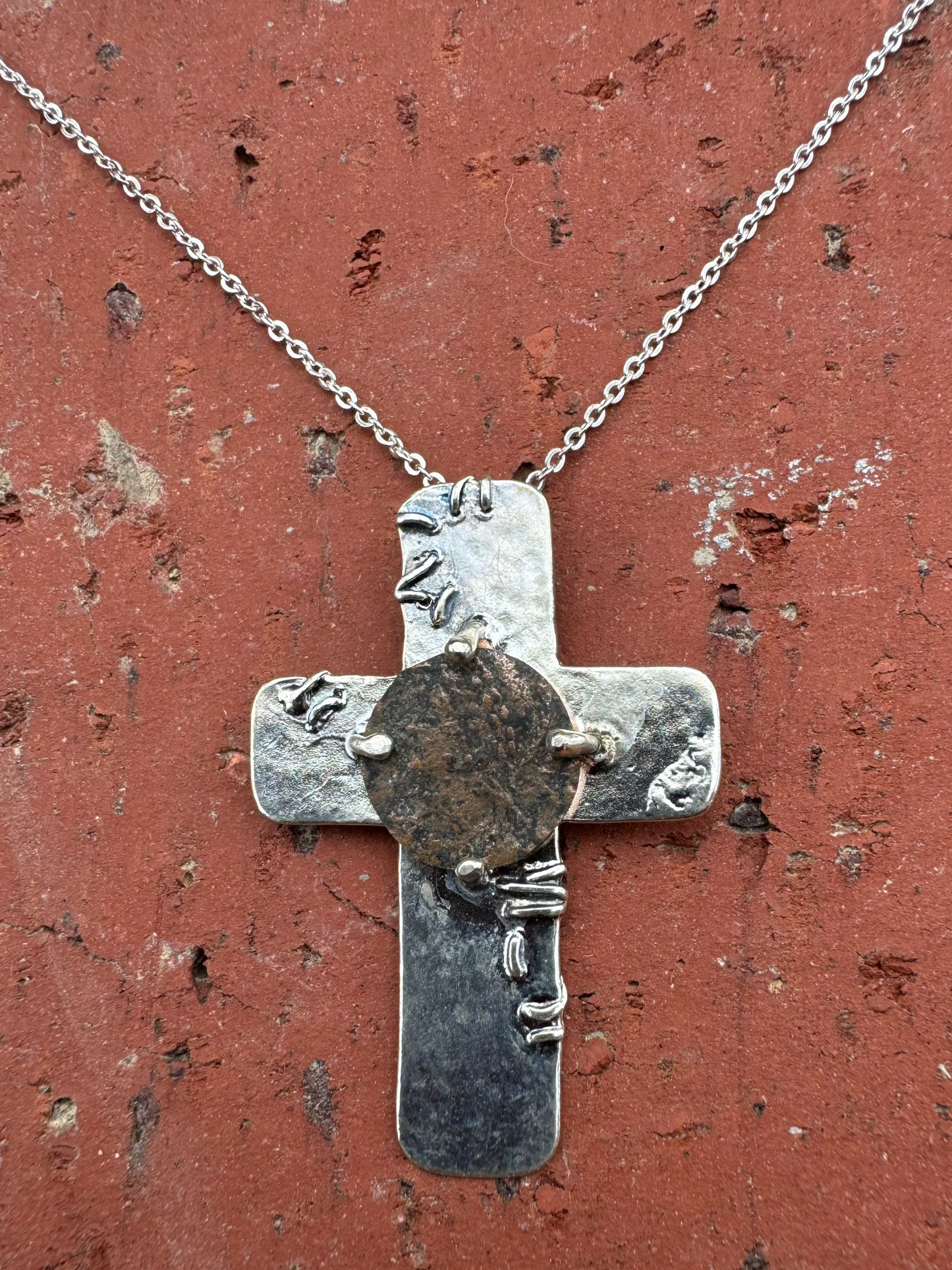 Ancient Roman Coin Cross Necklace