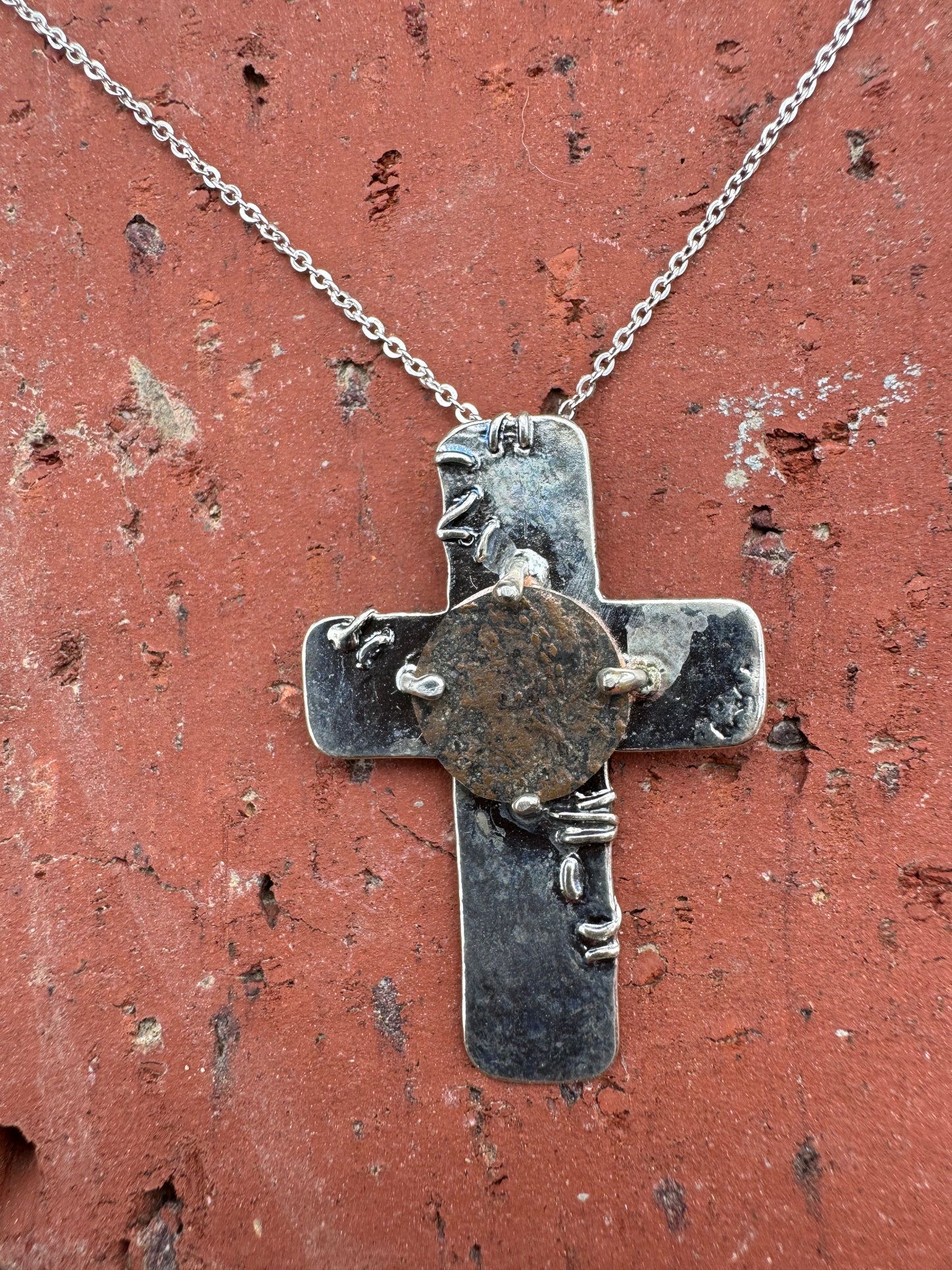 Ancient Roman Coin Cross Necklace