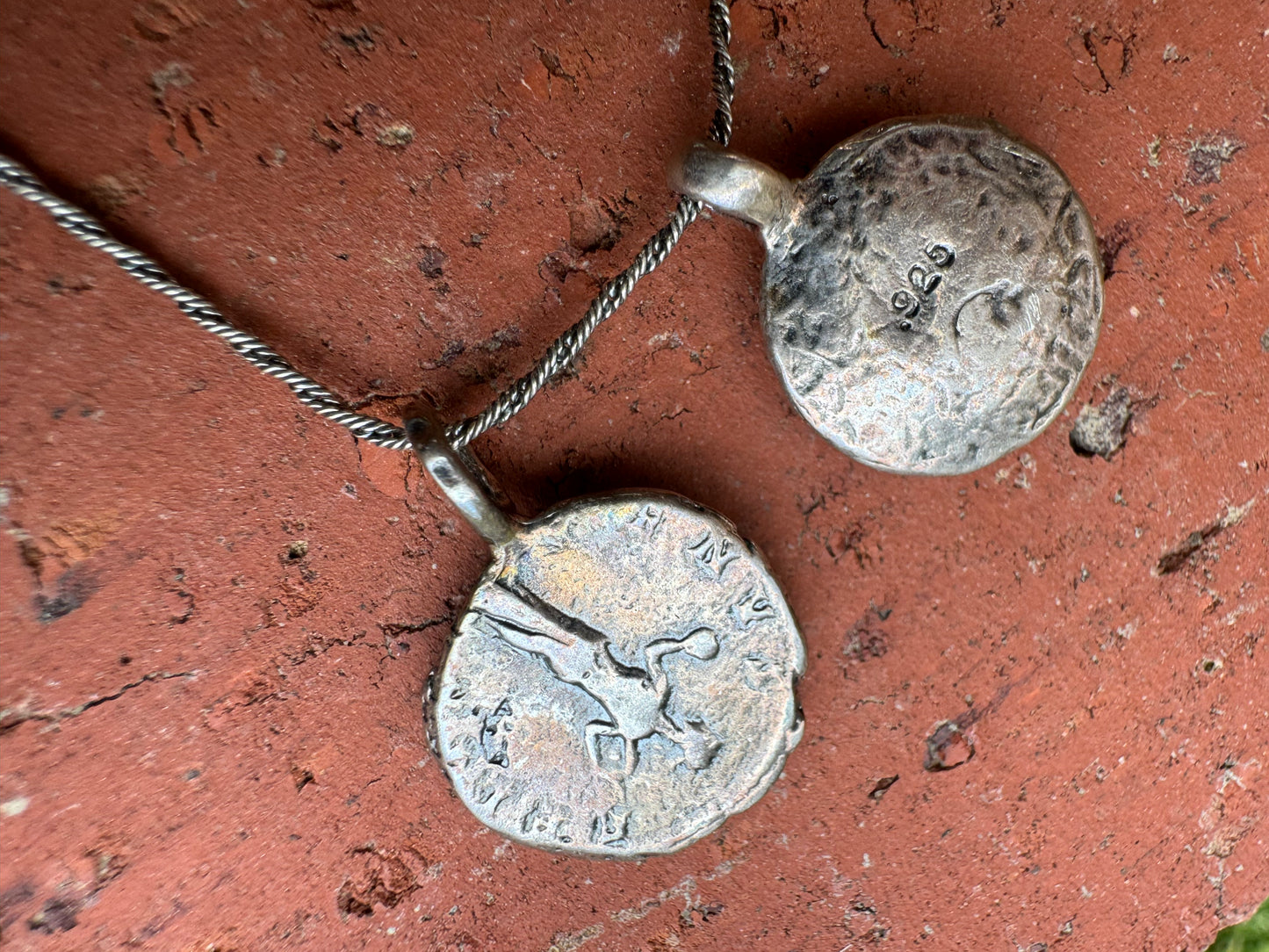 Round Ancient Roman Glass & Coin Silver Necklace