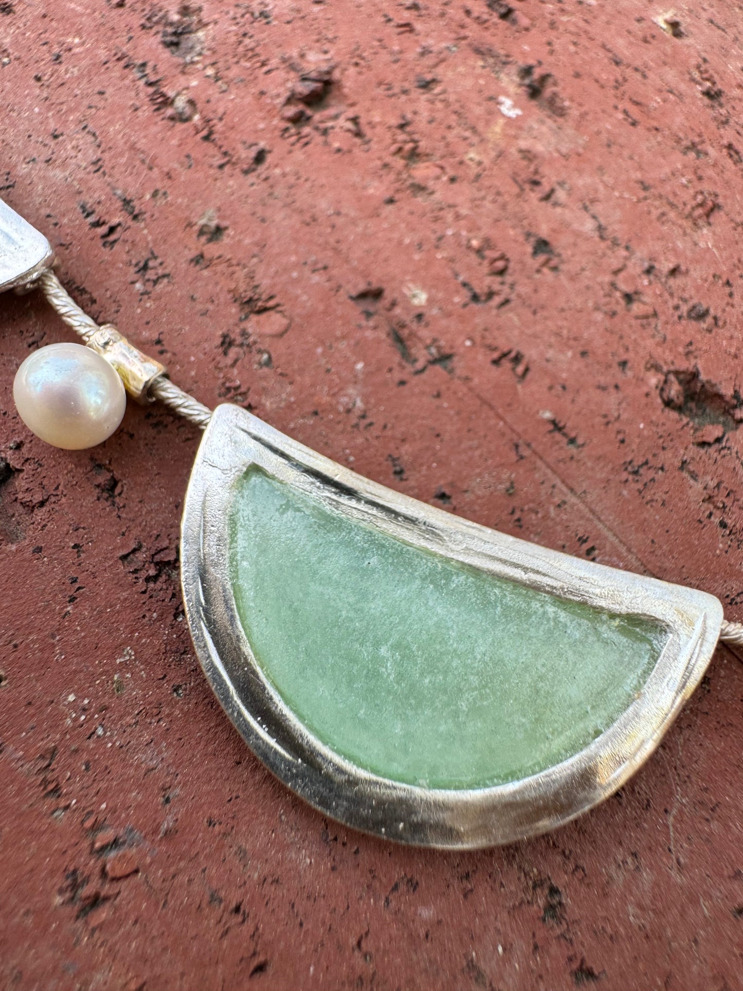 Green Moon Roman Glass & Pearl Necklace