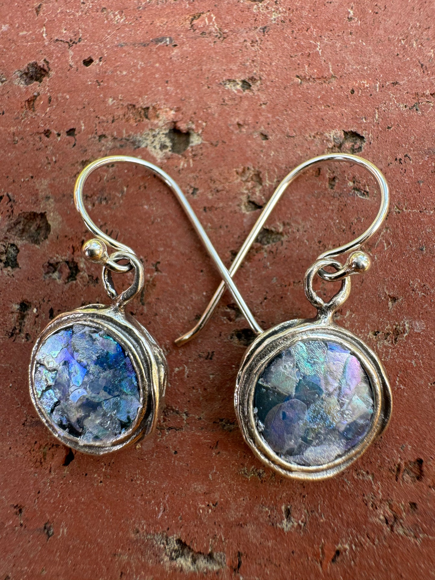 Round Roman Glass Wire-Framed Earrings