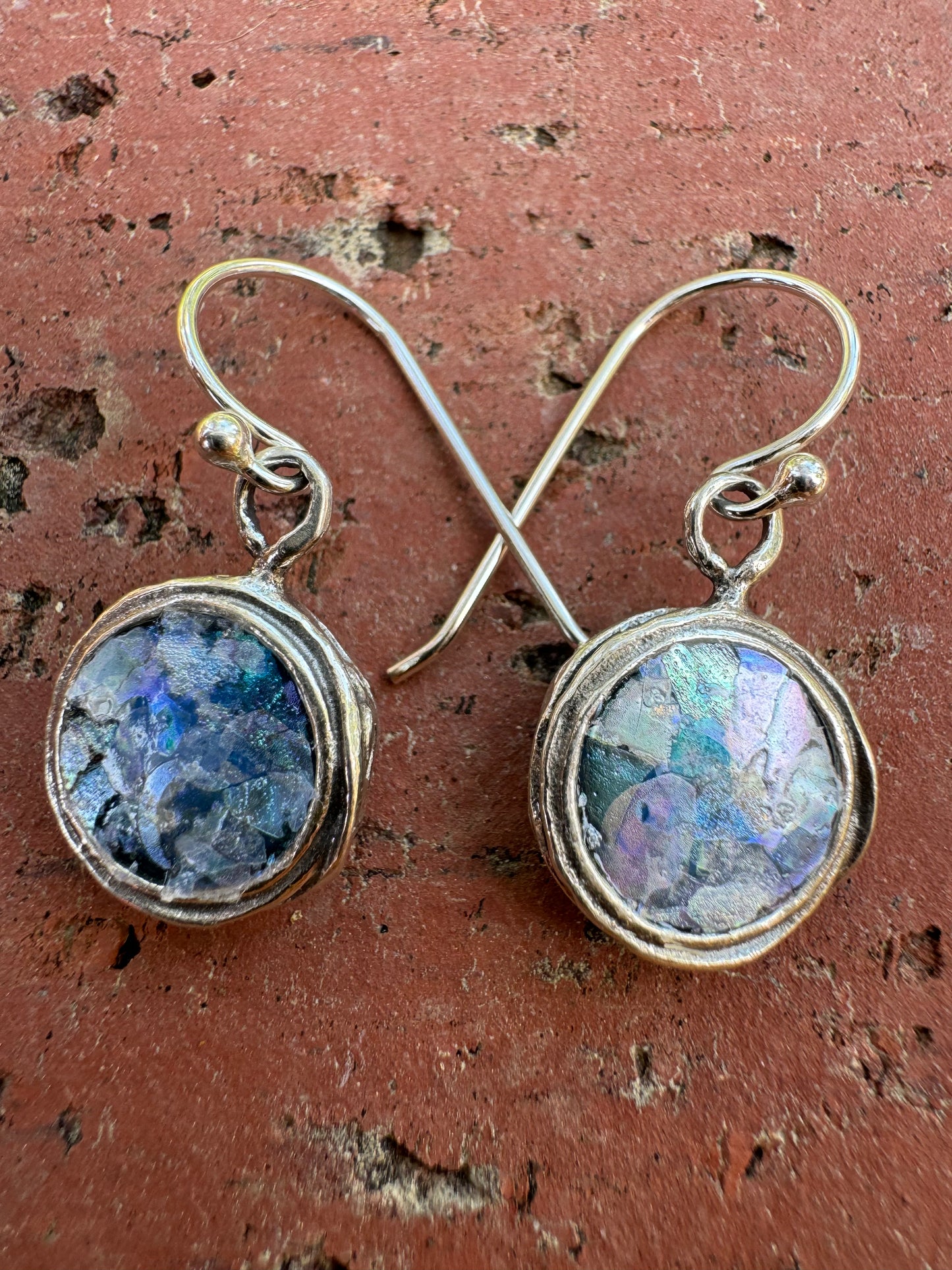 Round Roman Glass Wire-Framed Earrings
