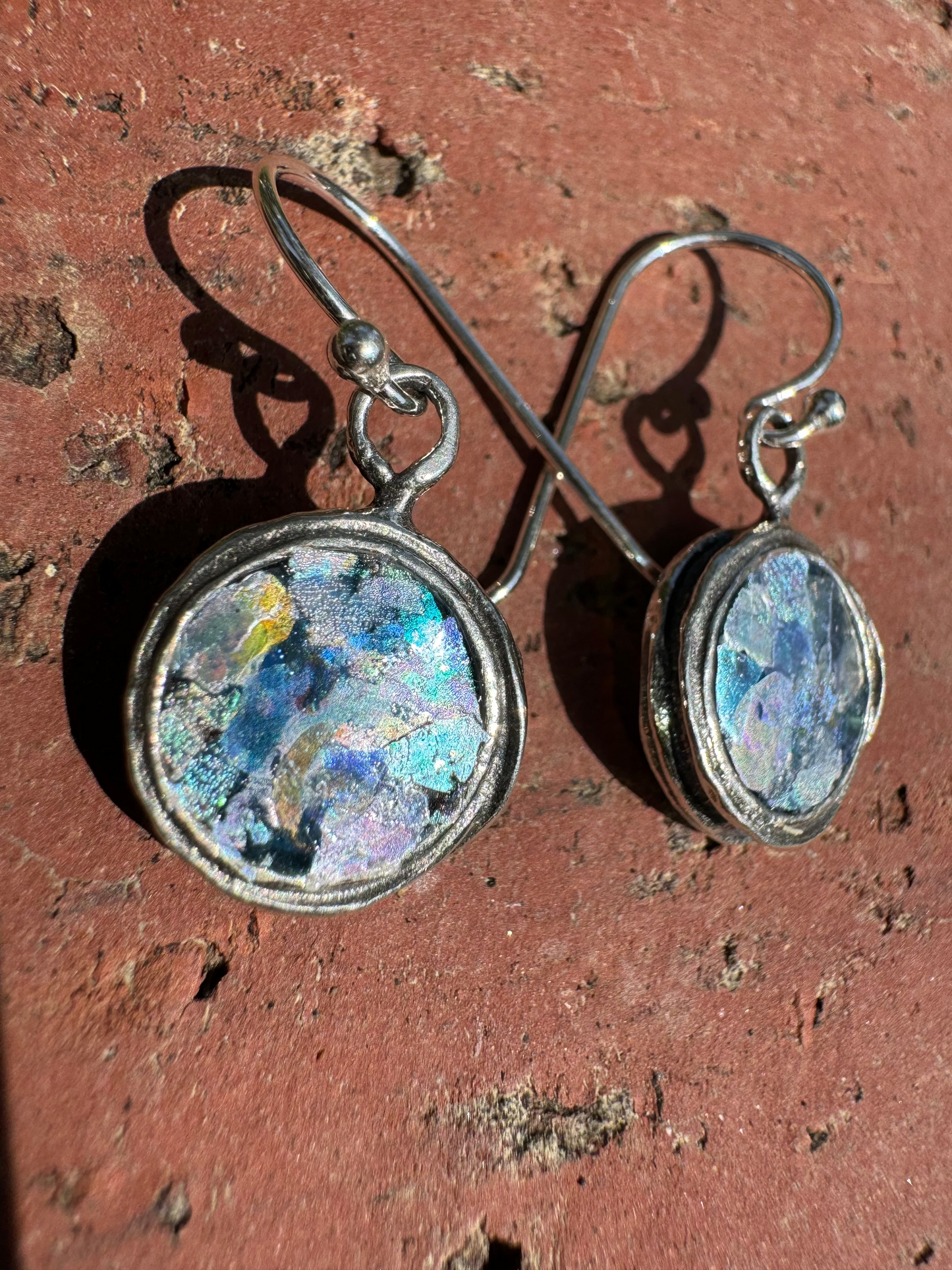 Round Roman Glass Wire-Framed Earrings