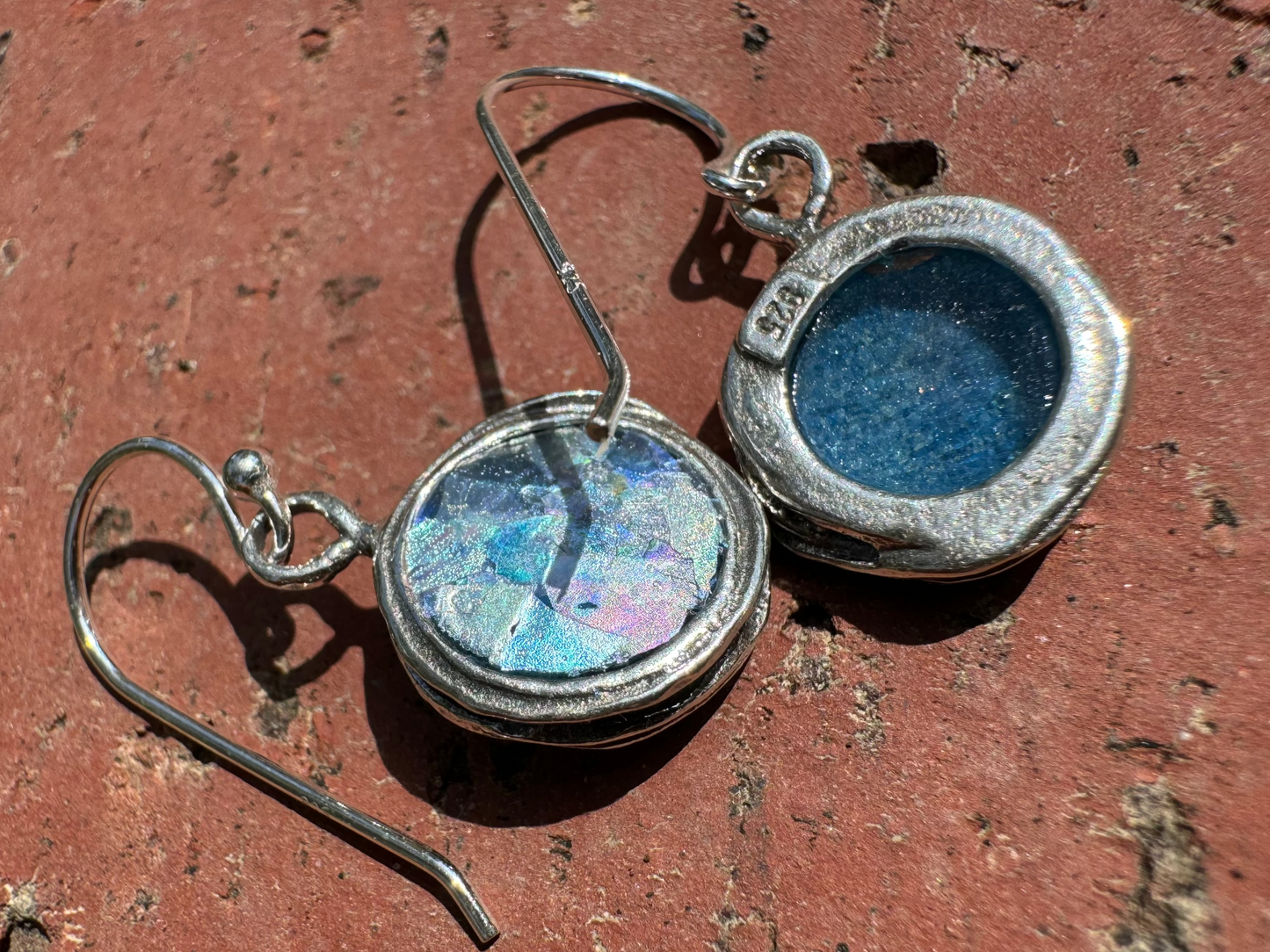 Round Roman Glass Wire-Framed Earrings