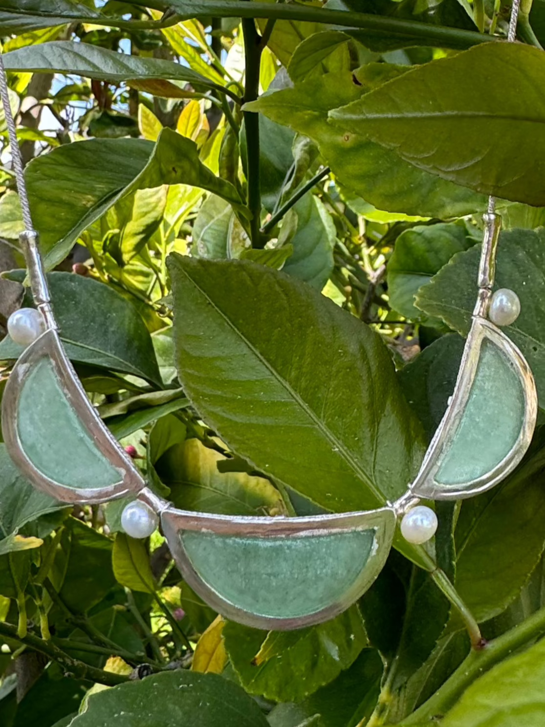 Green Moon Roman Glass & Pearl Necklace