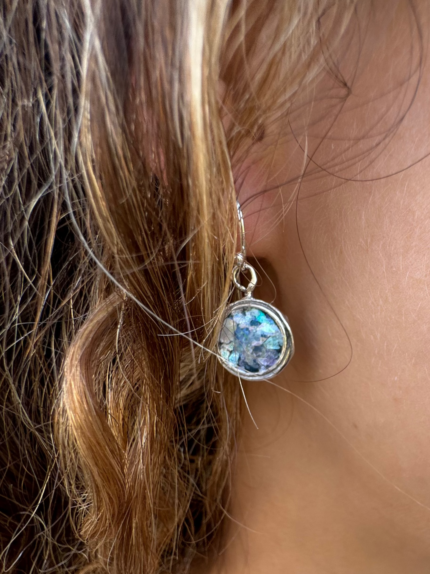 Round Roman Glass Wire-Framed Earrings