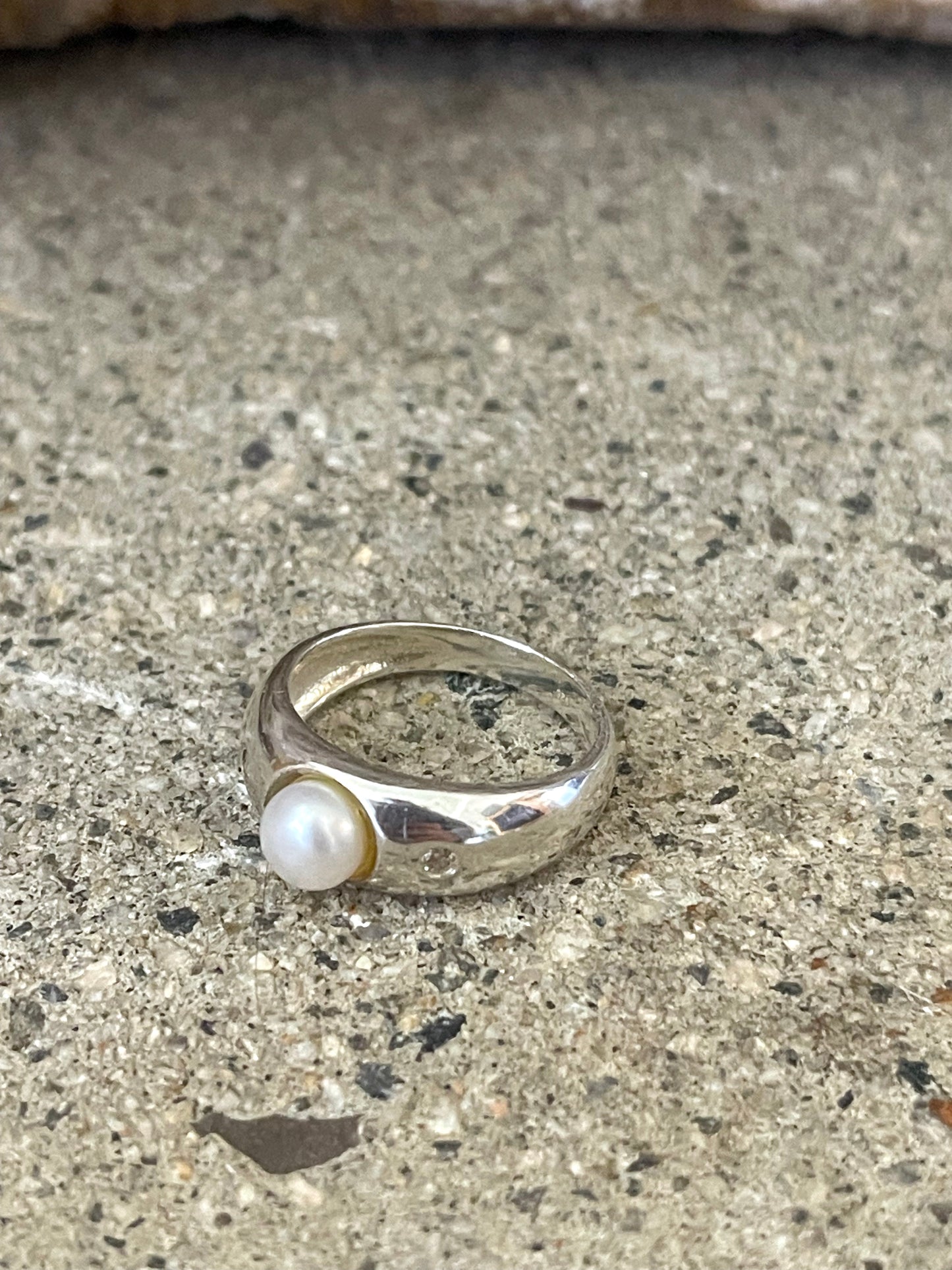 Pearl C.Z. Sterling Silver Ring