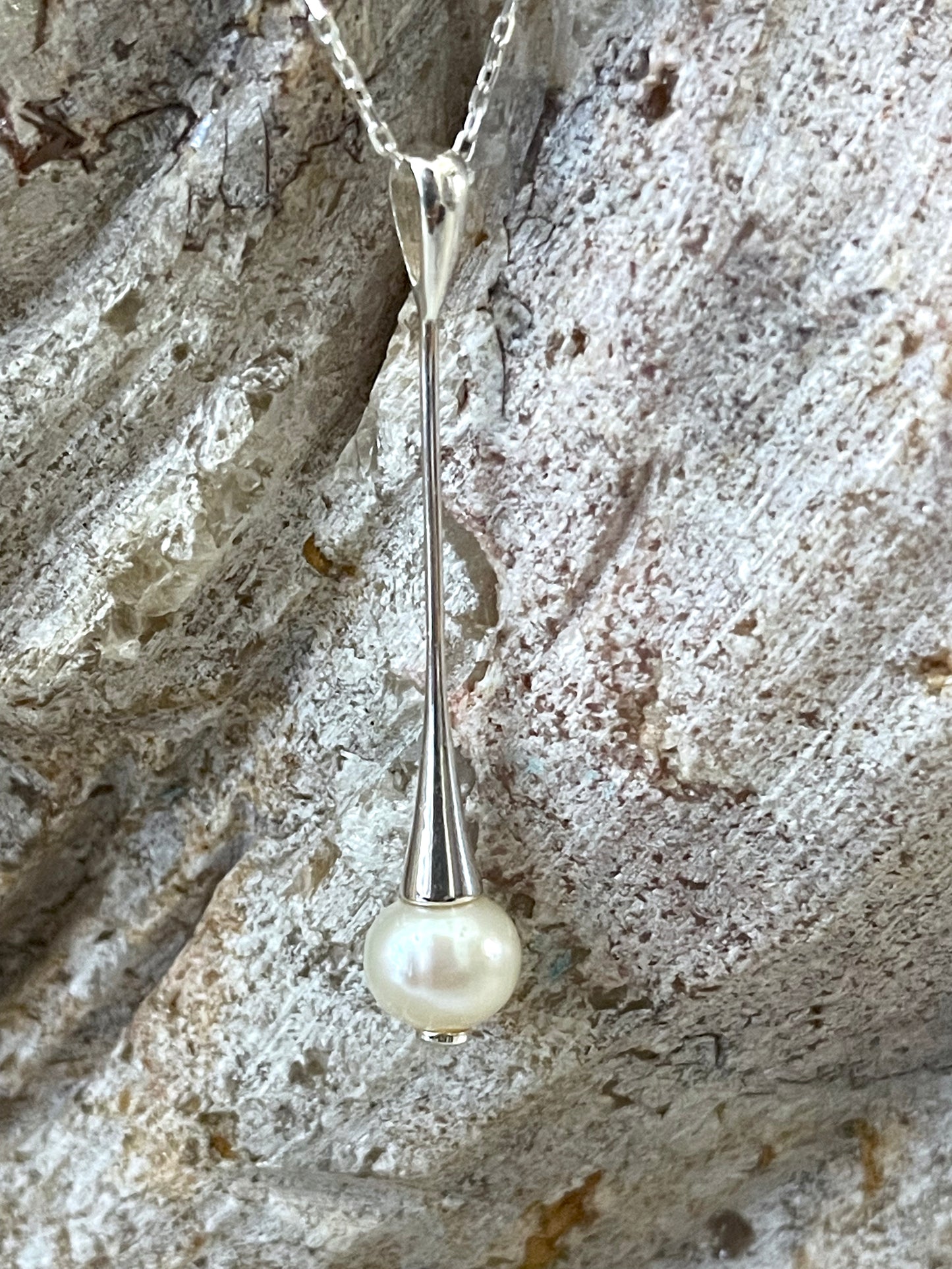 Long Soldered Pearl Sterling Silver Necklace