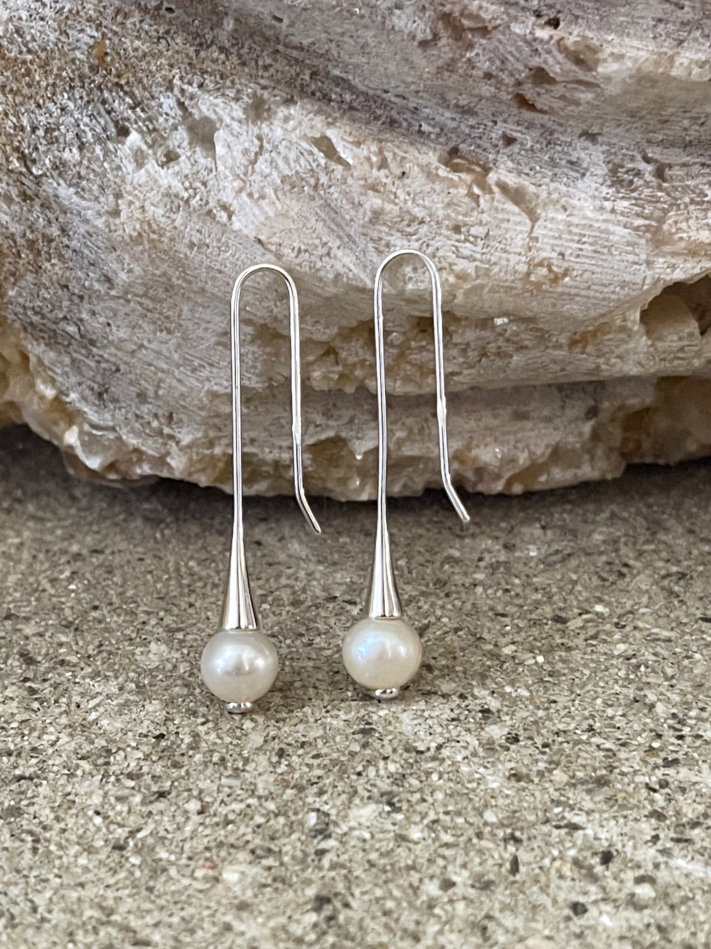 Long Soldered Pearl Sterling Silver Earrings