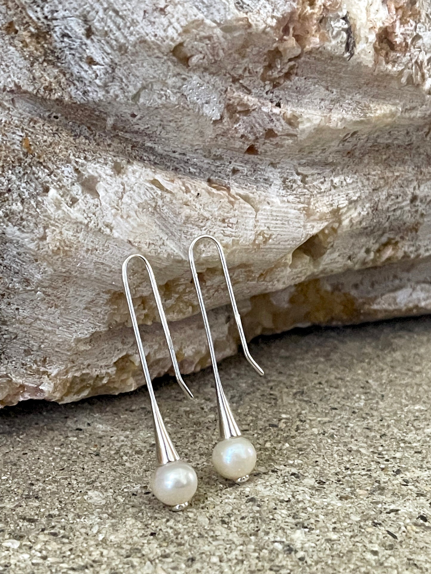 Long Soldered Pearl Sterling Silver Earrings