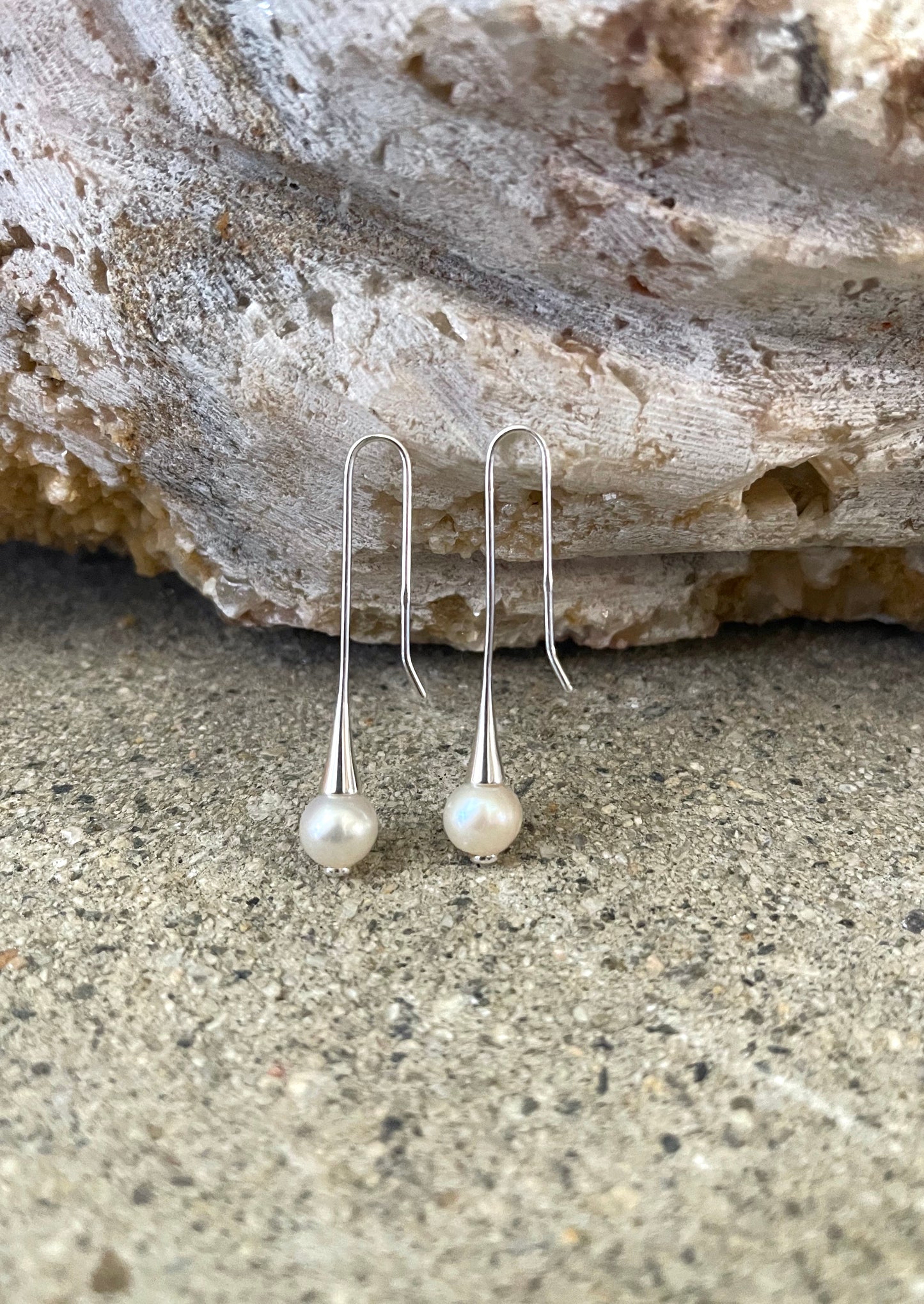 Long Soldered Pearl Sterling Silver Earrings