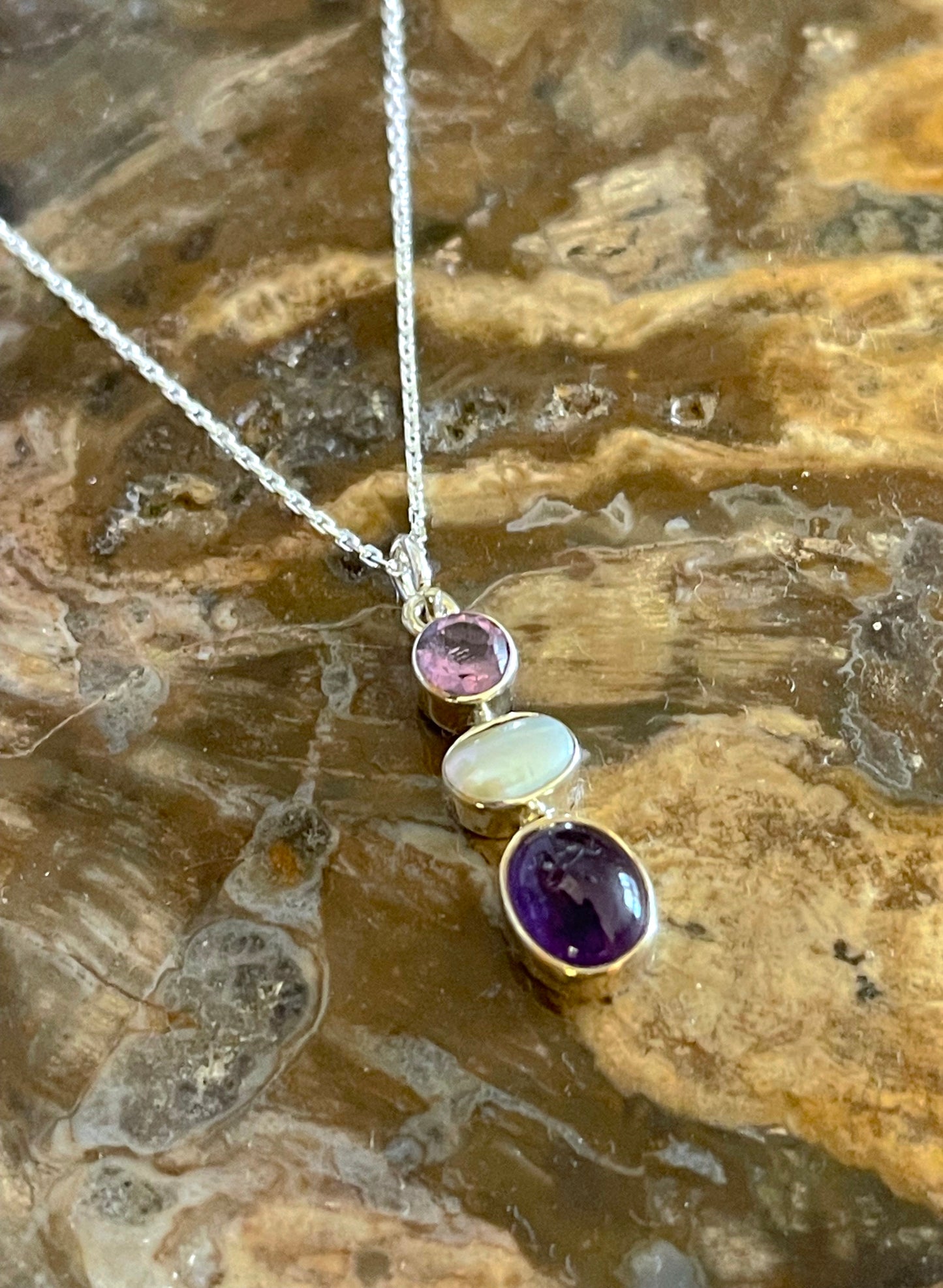 Amethyst Pearl Oval Sterling Necklace