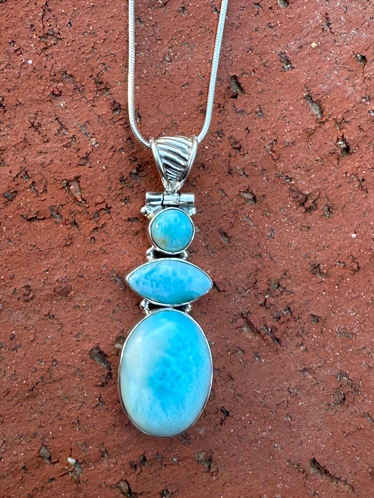 3 Larimar Stones Sterling Silver Necklace
