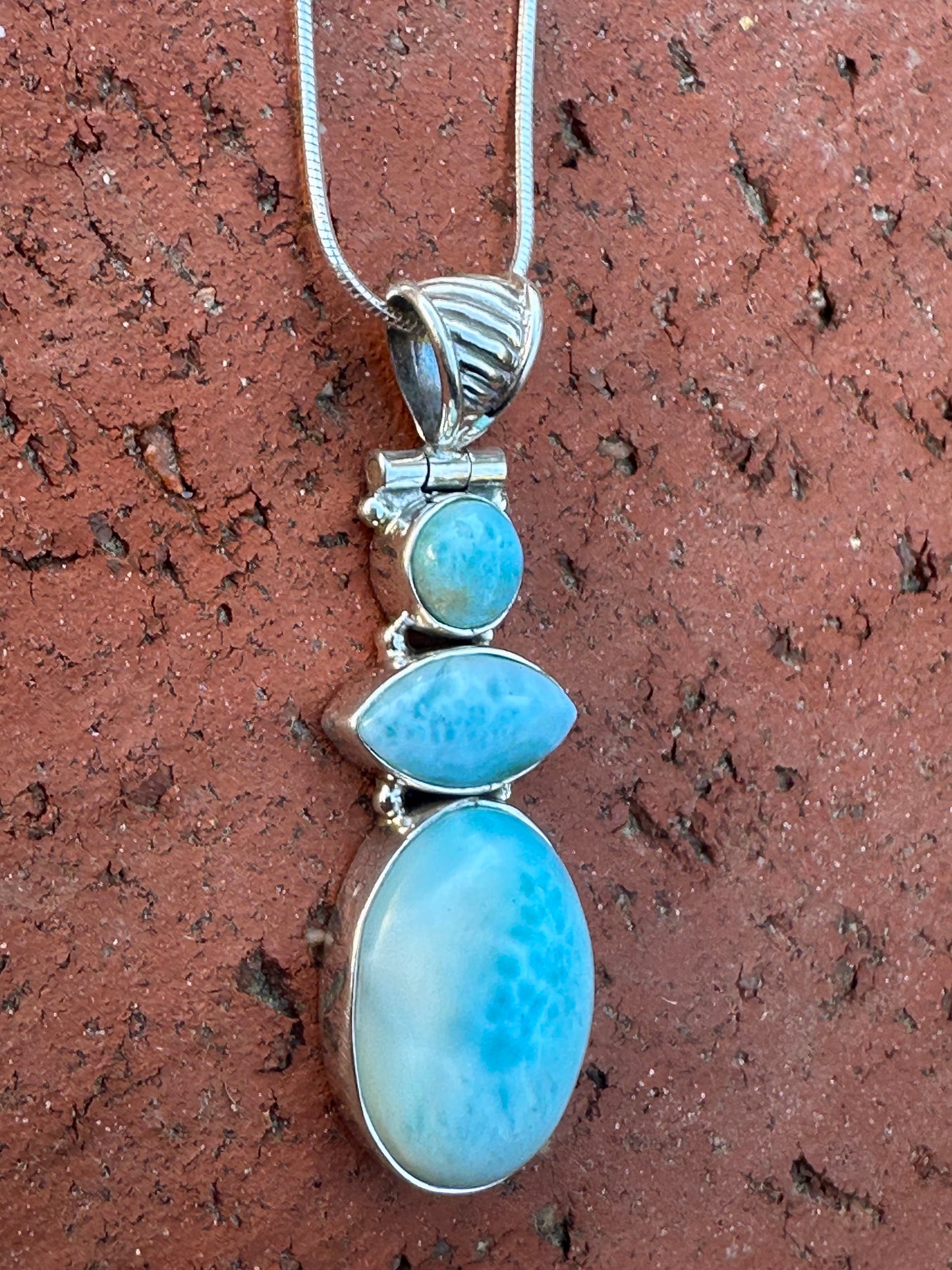 3 Larimar Stones Sterling Silver Necklace