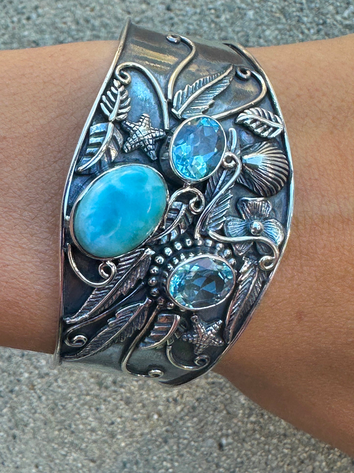 Oval Larimar & Blue Topaz Bracelet (Cuff)