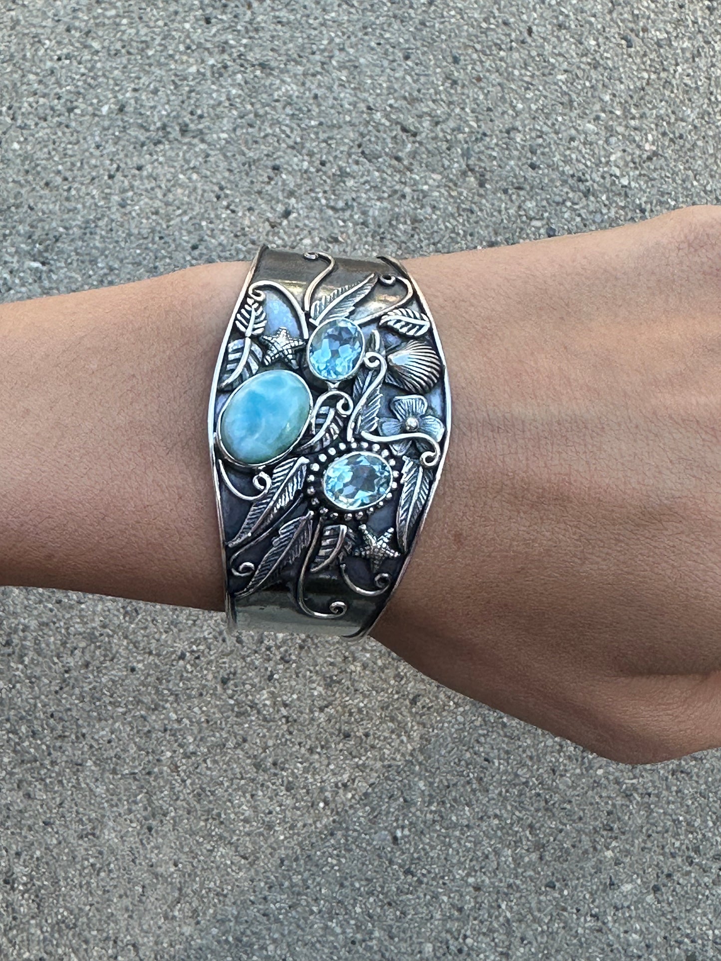Oval Larimar & Blue Topaz Bracelet (Cuff)