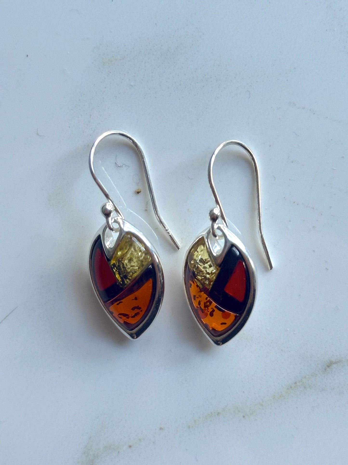 Multi-Color Amber Sterling Silver Earrings