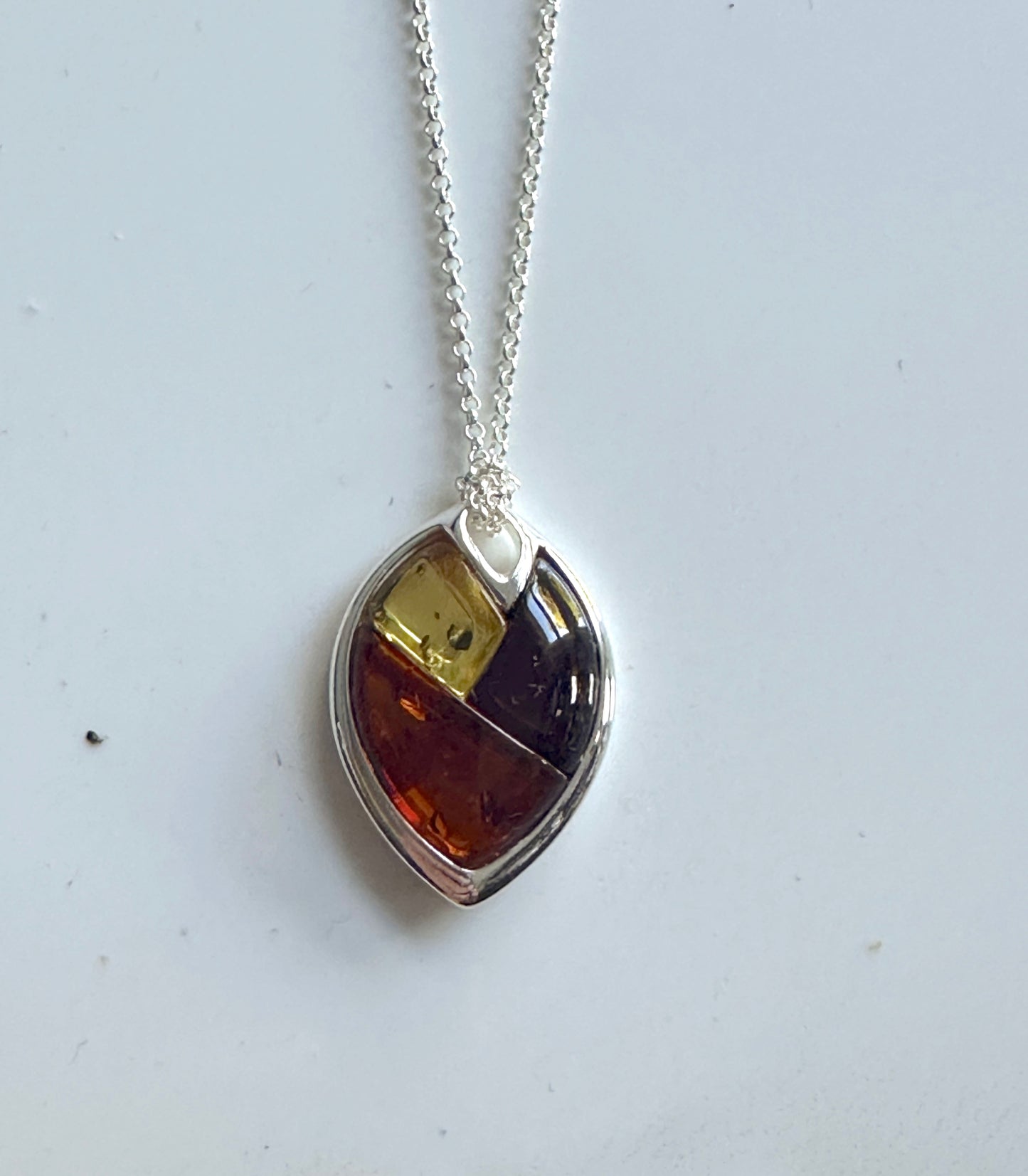 Multi-Color Amber Oval Sterling Silver Necklace