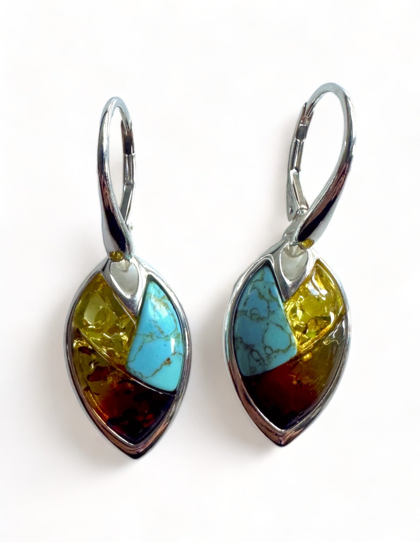 Turquoise & Amber Sterling Silver Earrings