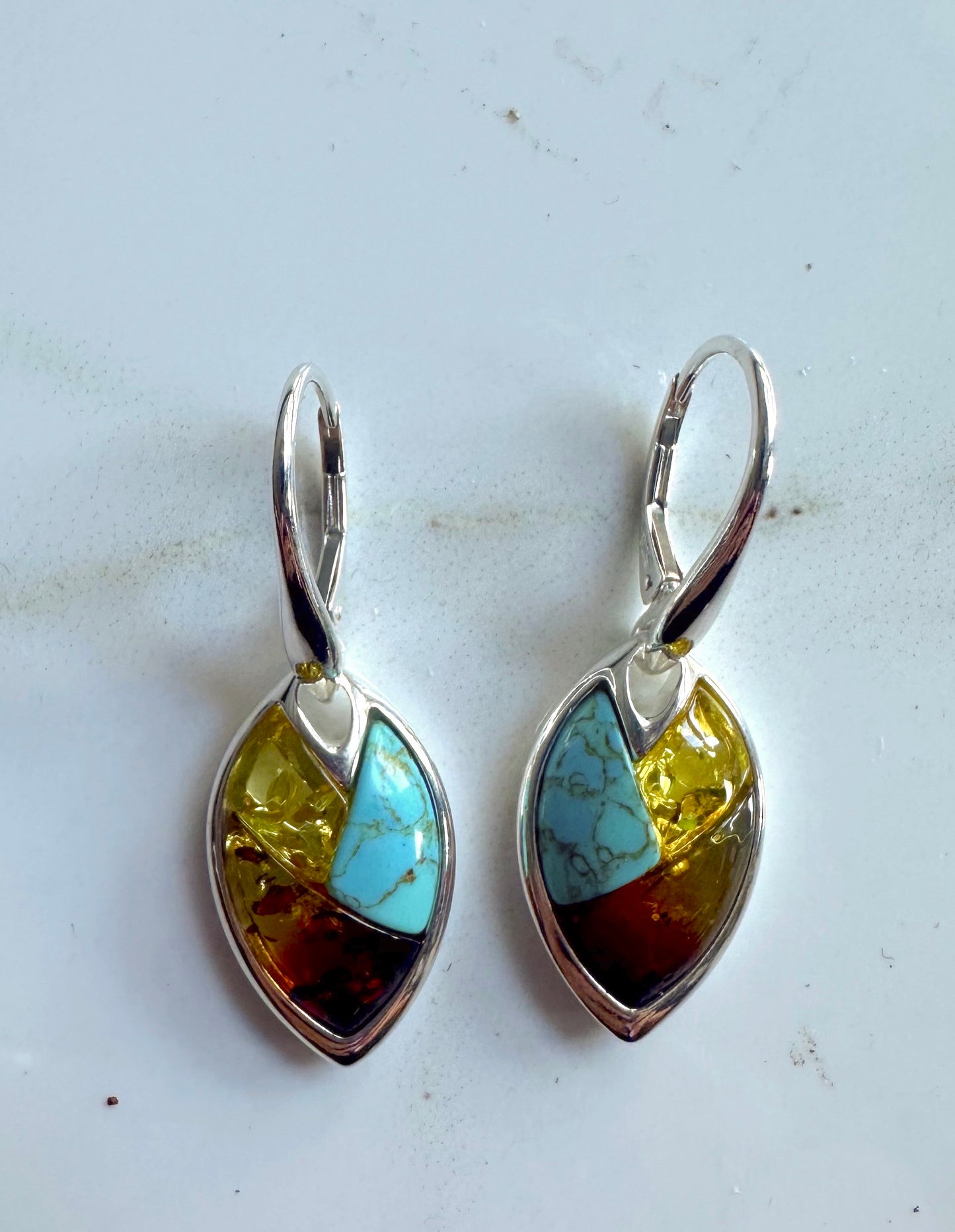 Turquoise & Amber Sterling Silver Earrings
