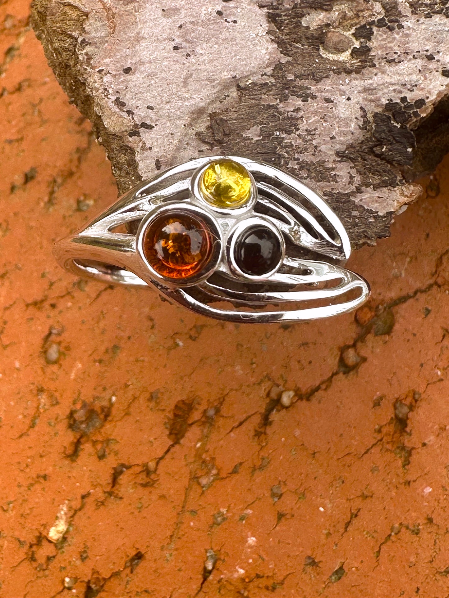 Amber Adjustable Sterling Silver Ring