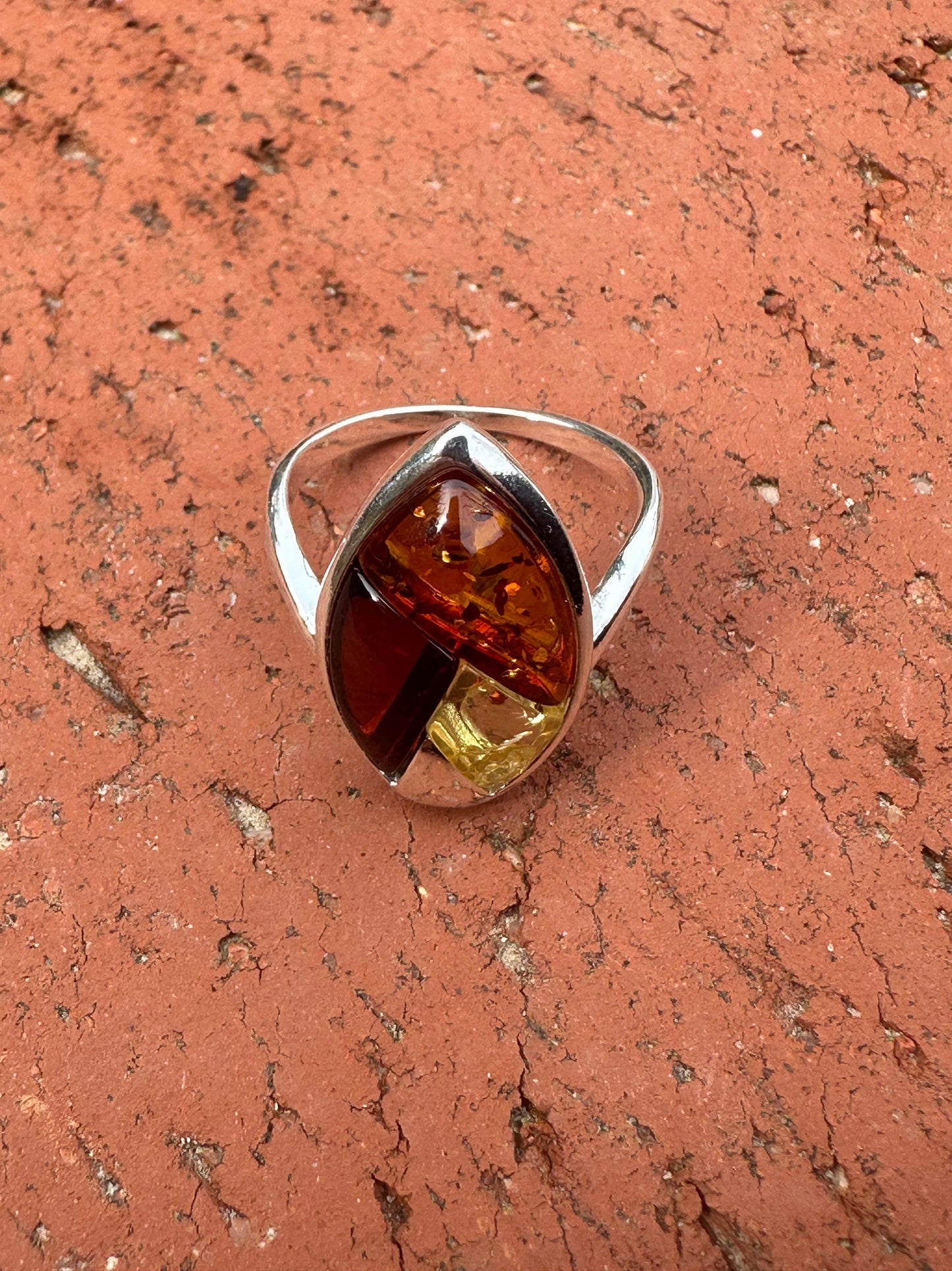 3 Shades of Amber Teardrop Sterling Silver Ring