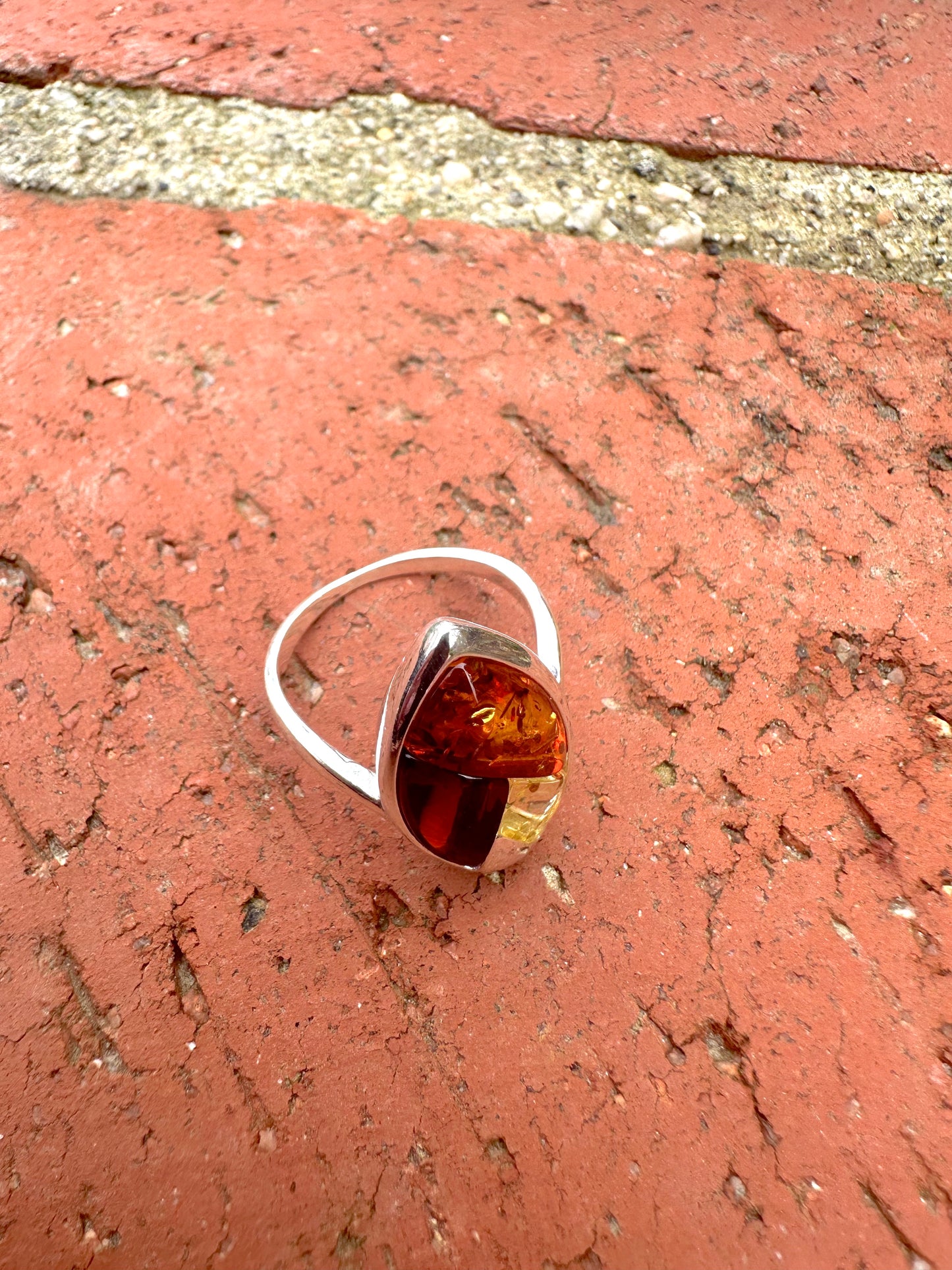 3 Shades of Amber Teardrop Sterling Silver Ring