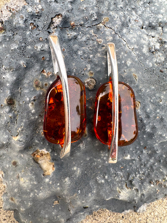 Honey Amber Sterling Silver Earrings