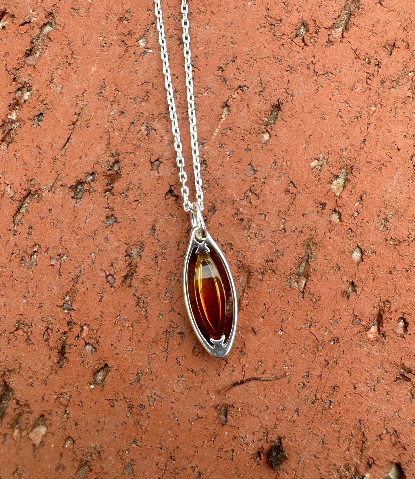 Small Oval Sunset Amber Sterling Silver Necklace
