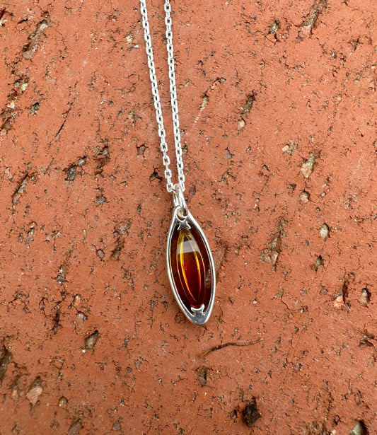Small Oval Sunset Amber Sterling Silver  Necklace