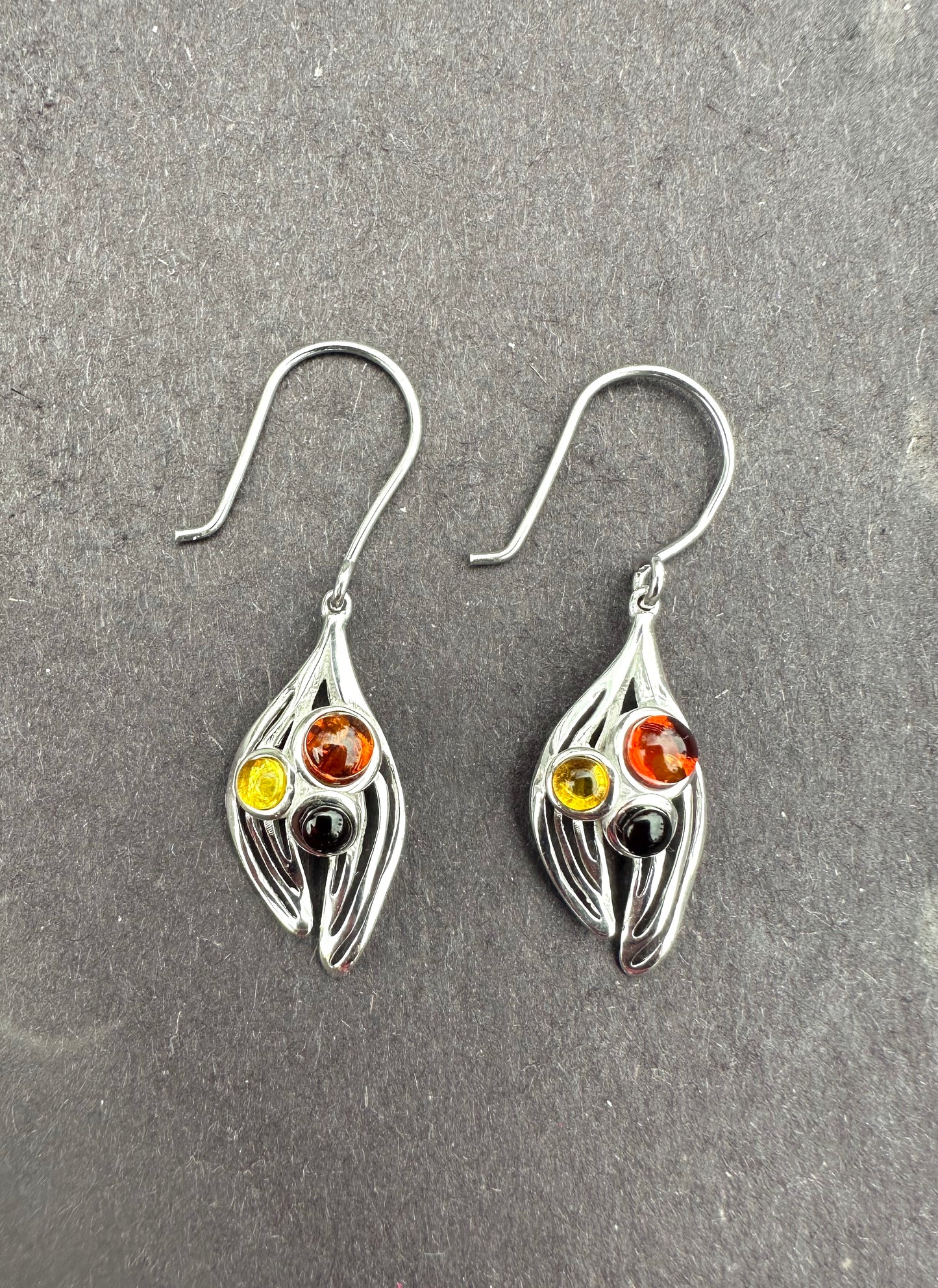 3 Amber Pieces Sterling Silver Earrings