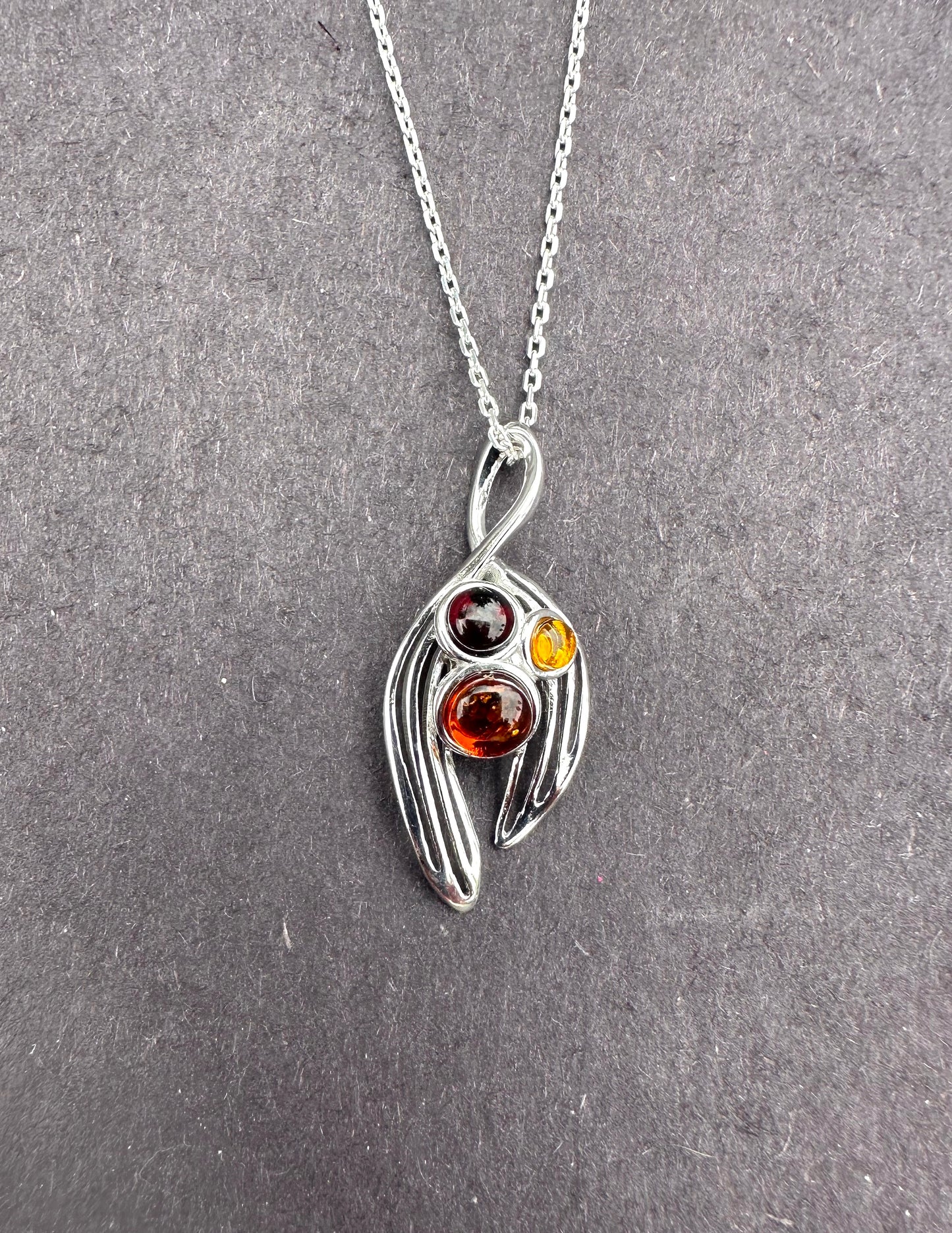 3 Amber Pieces Sterling Silver Necklace
