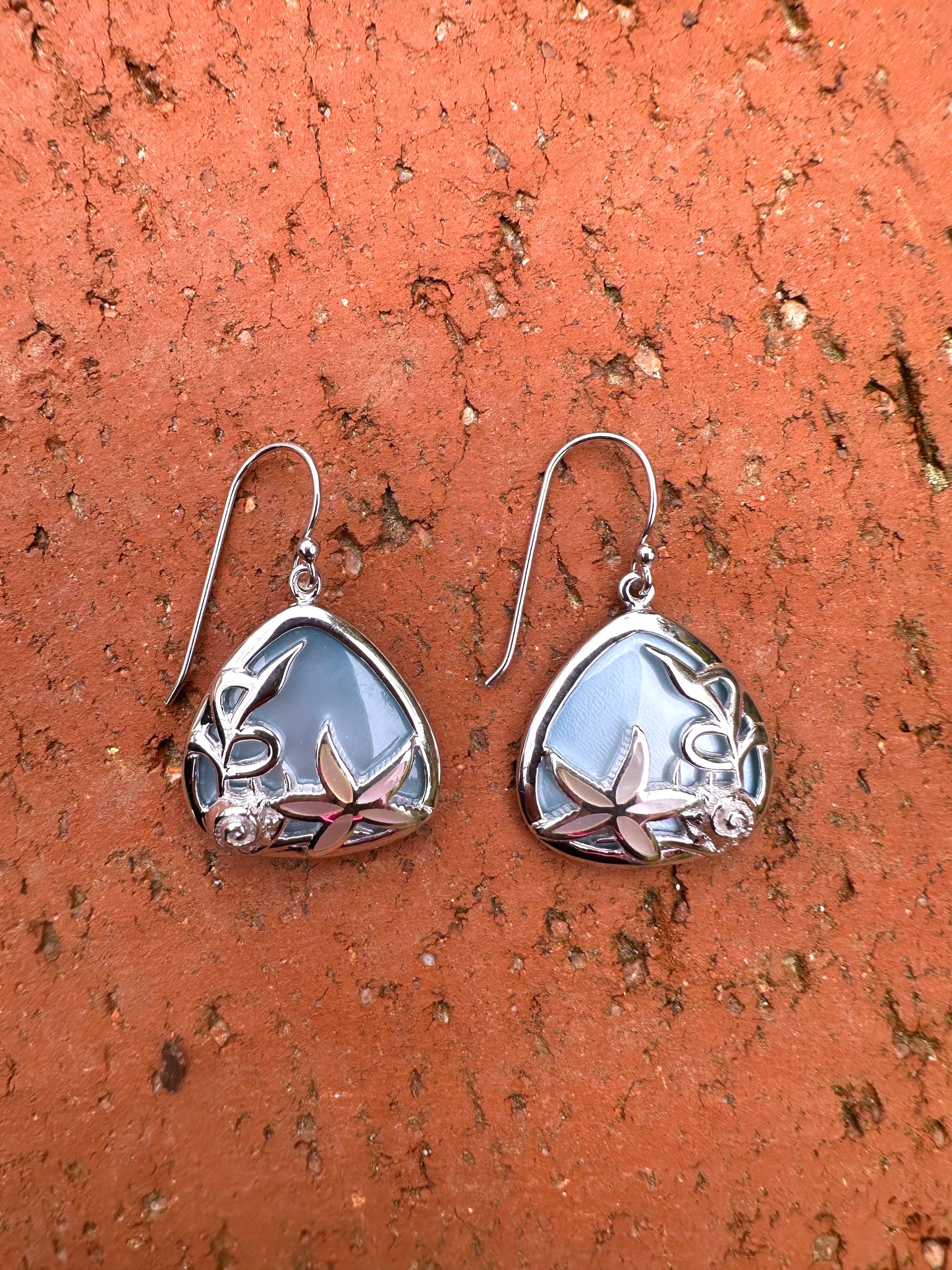 Light Blue Mother of Pearl Sea Star Sterling Silver Earring