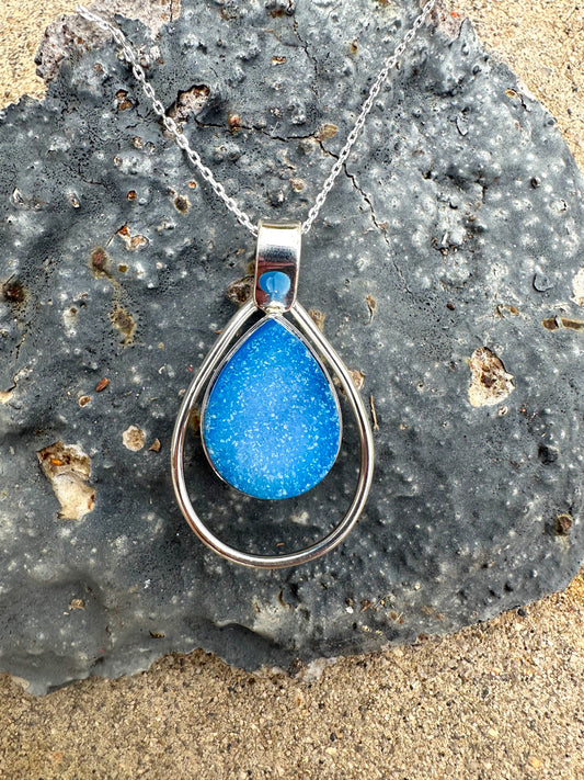 Light Blue Druzy Sterling Silver Necklace