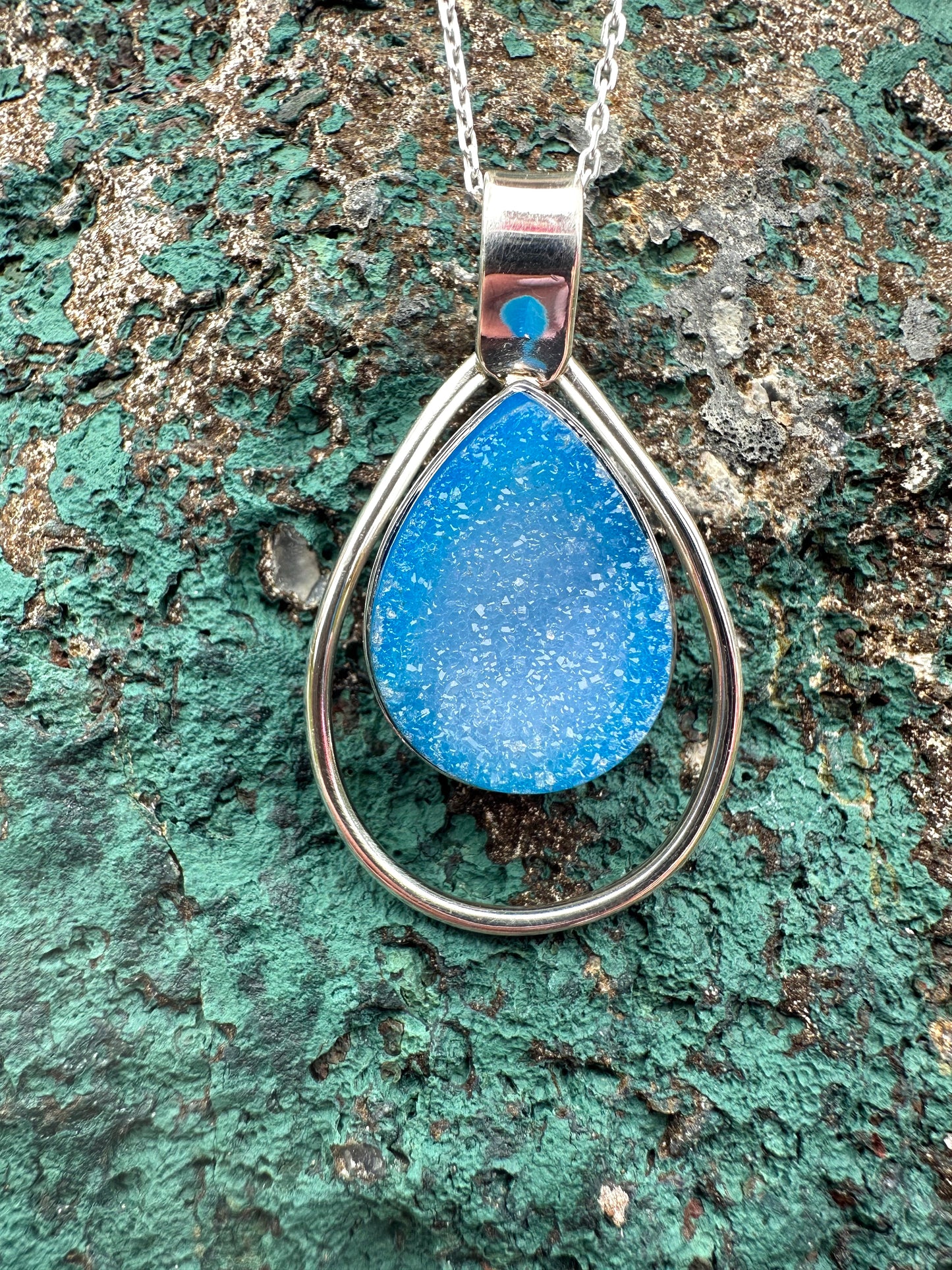 Light Blue Druzy Sterling Silver Necklace