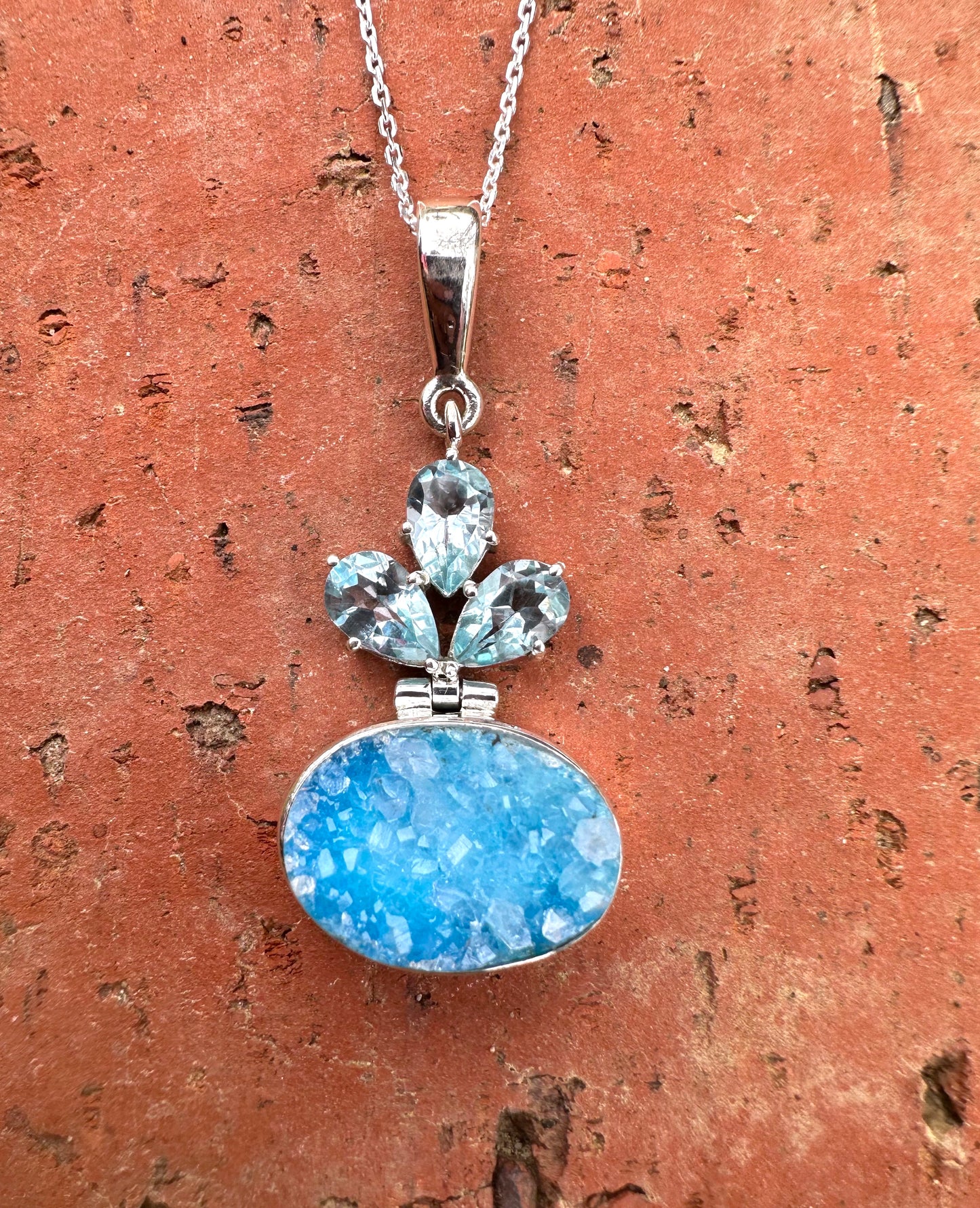 Blue Druzy & Blue Topaz Sterling Silver Necklace