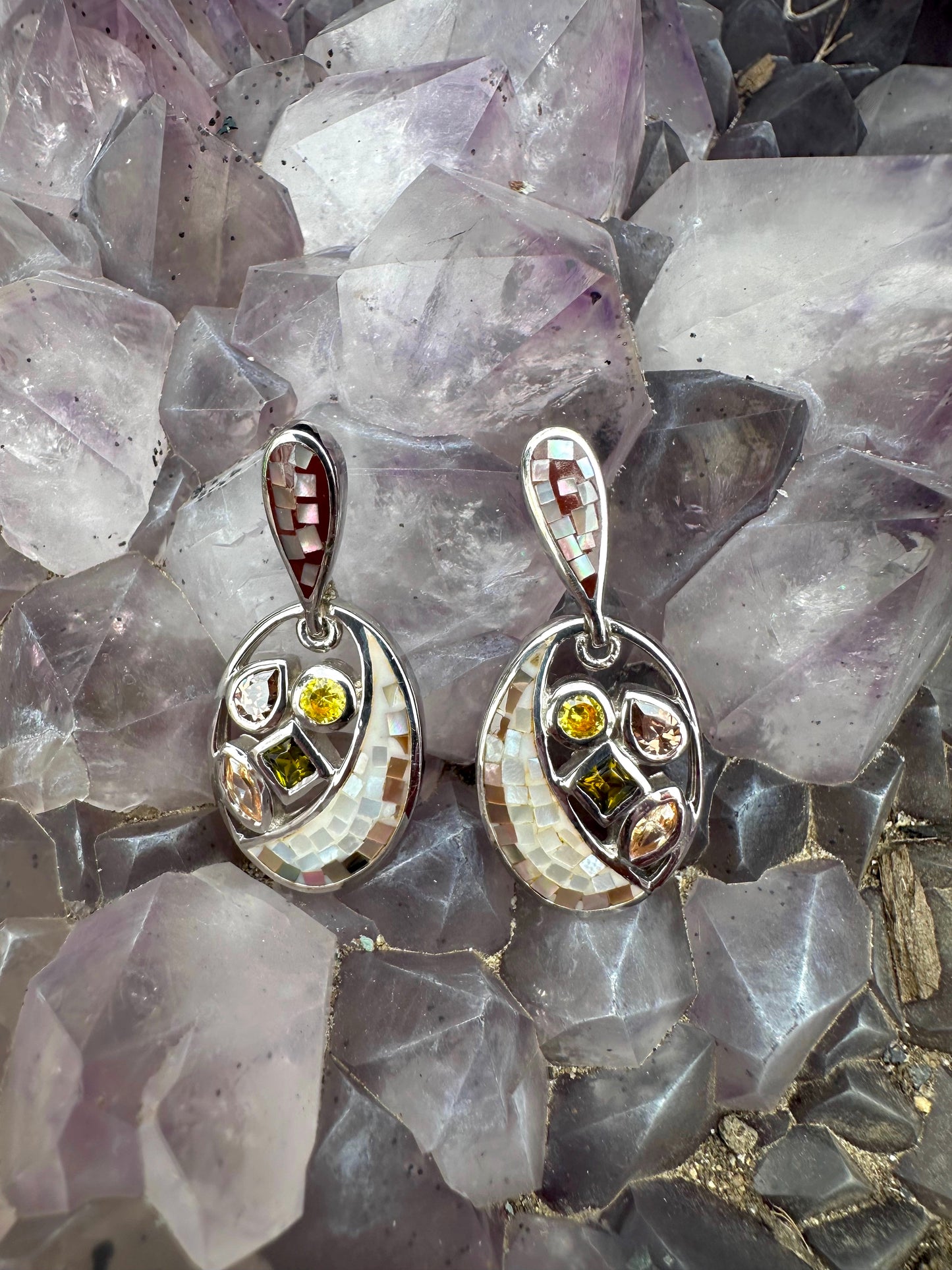 Mosaic 4 Warm Colors Sterling Silver Earrings
