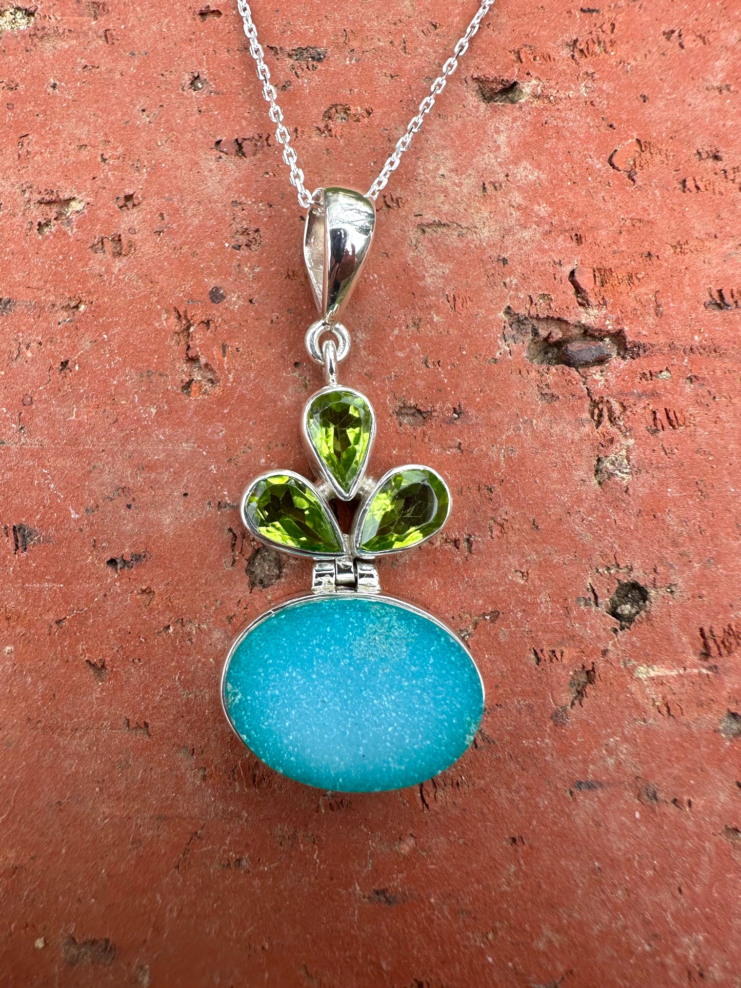 Green Druzy & Peridot Sterling Silver Necklace