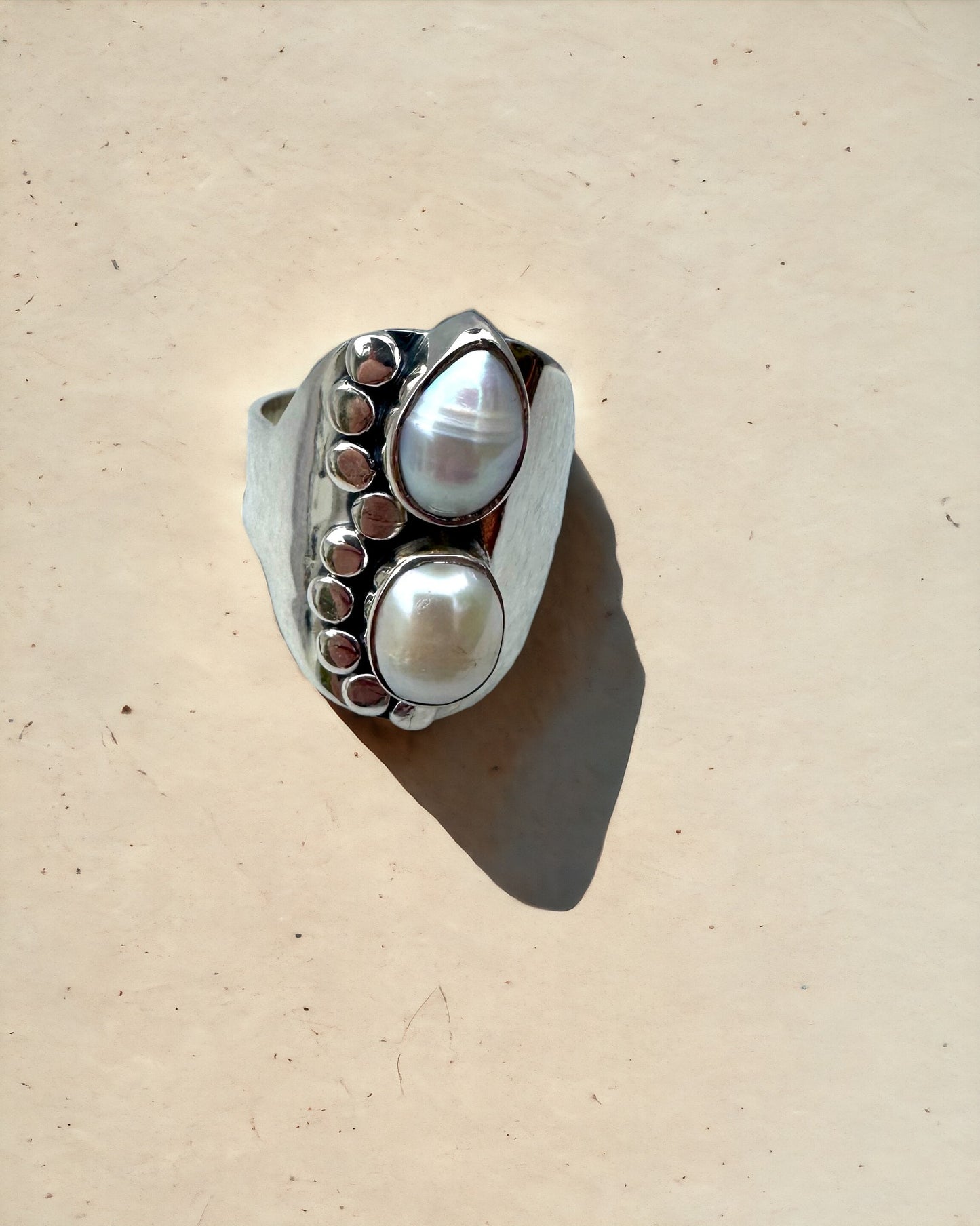 2 Pearls Decorative Sterling Silver Ring