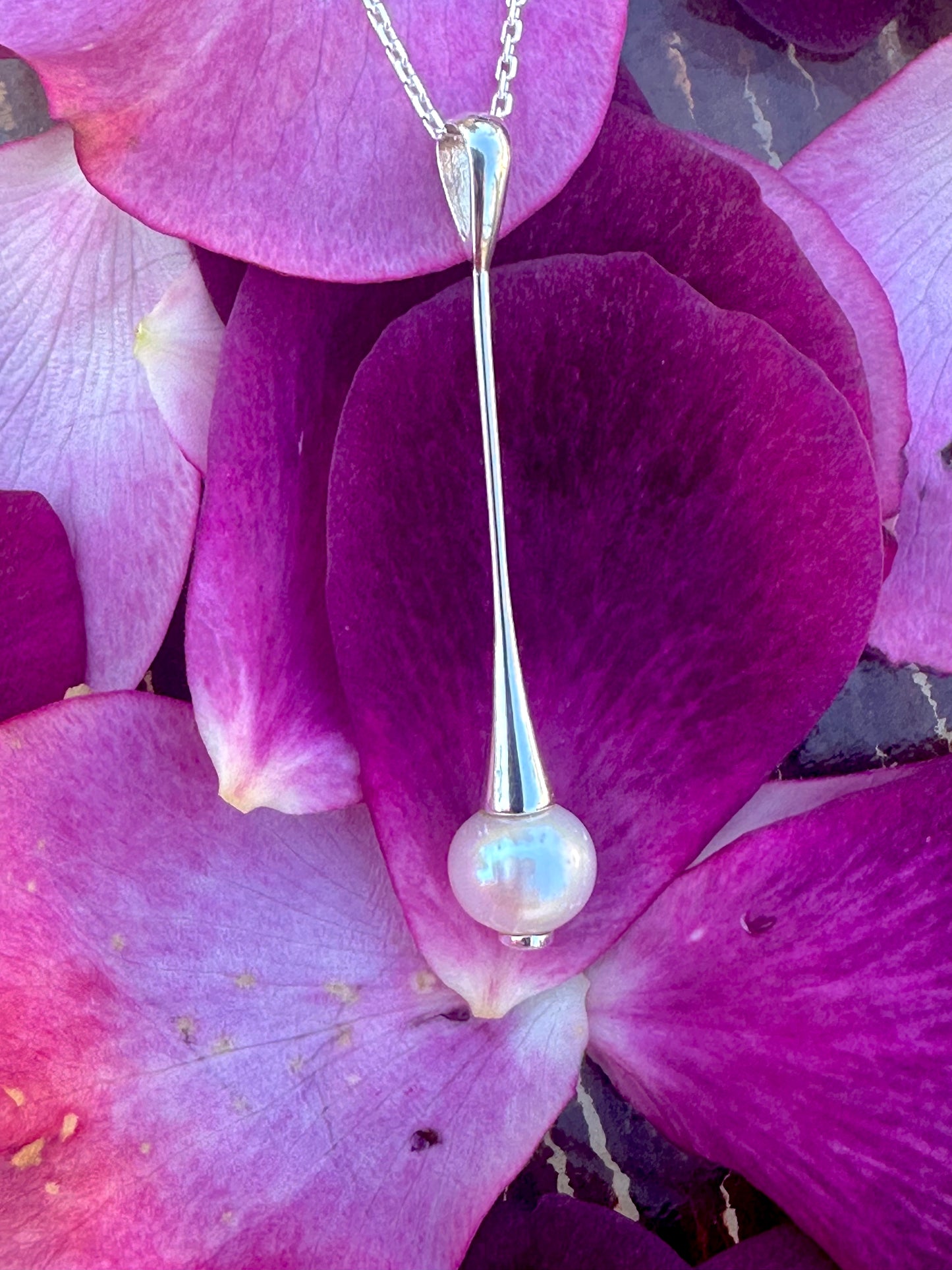 Long Soldered Pearl Sterling Silver Necklace