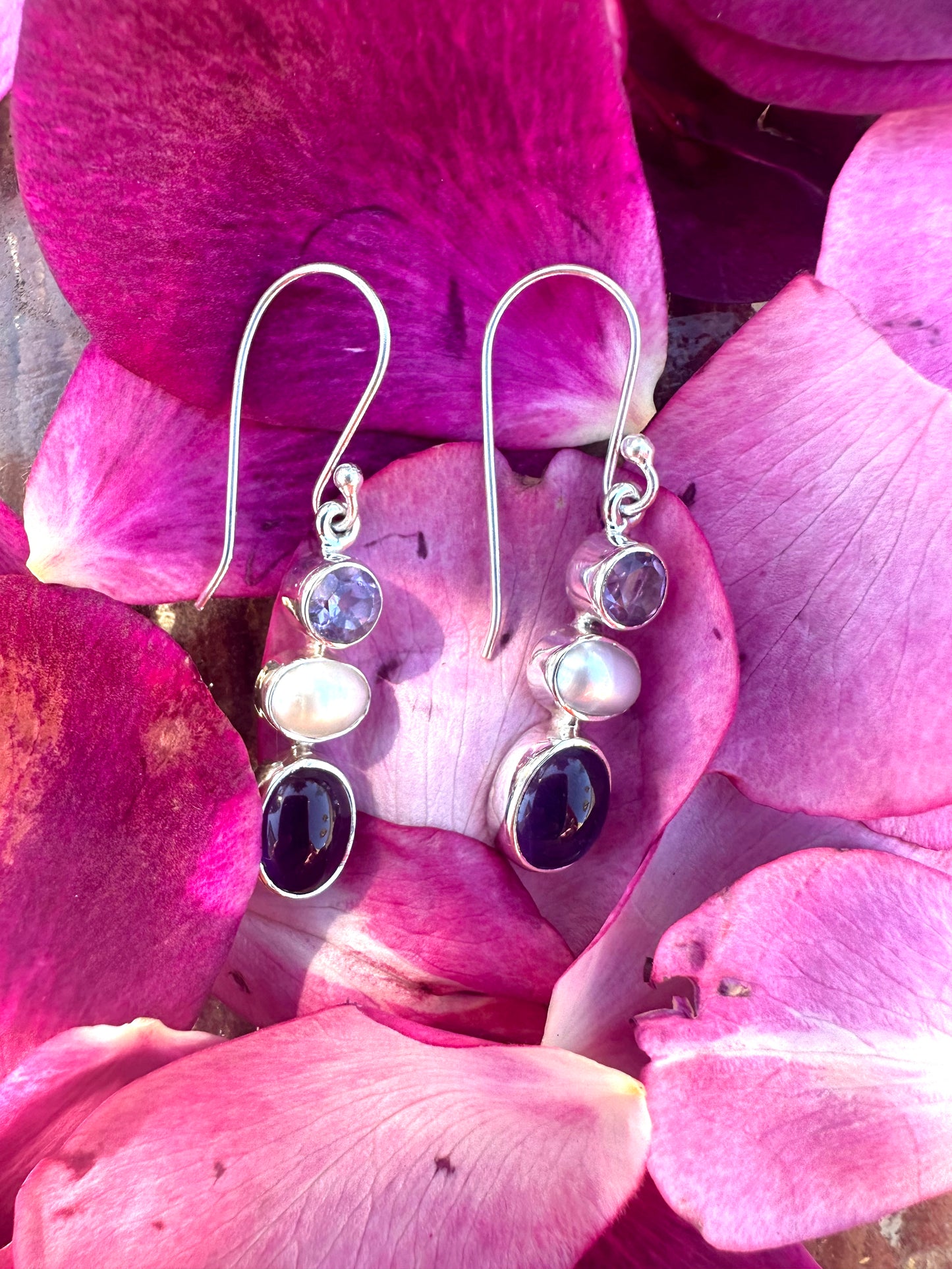 Amethyst Pearl & Purple Oval Sterling Silver Earrings