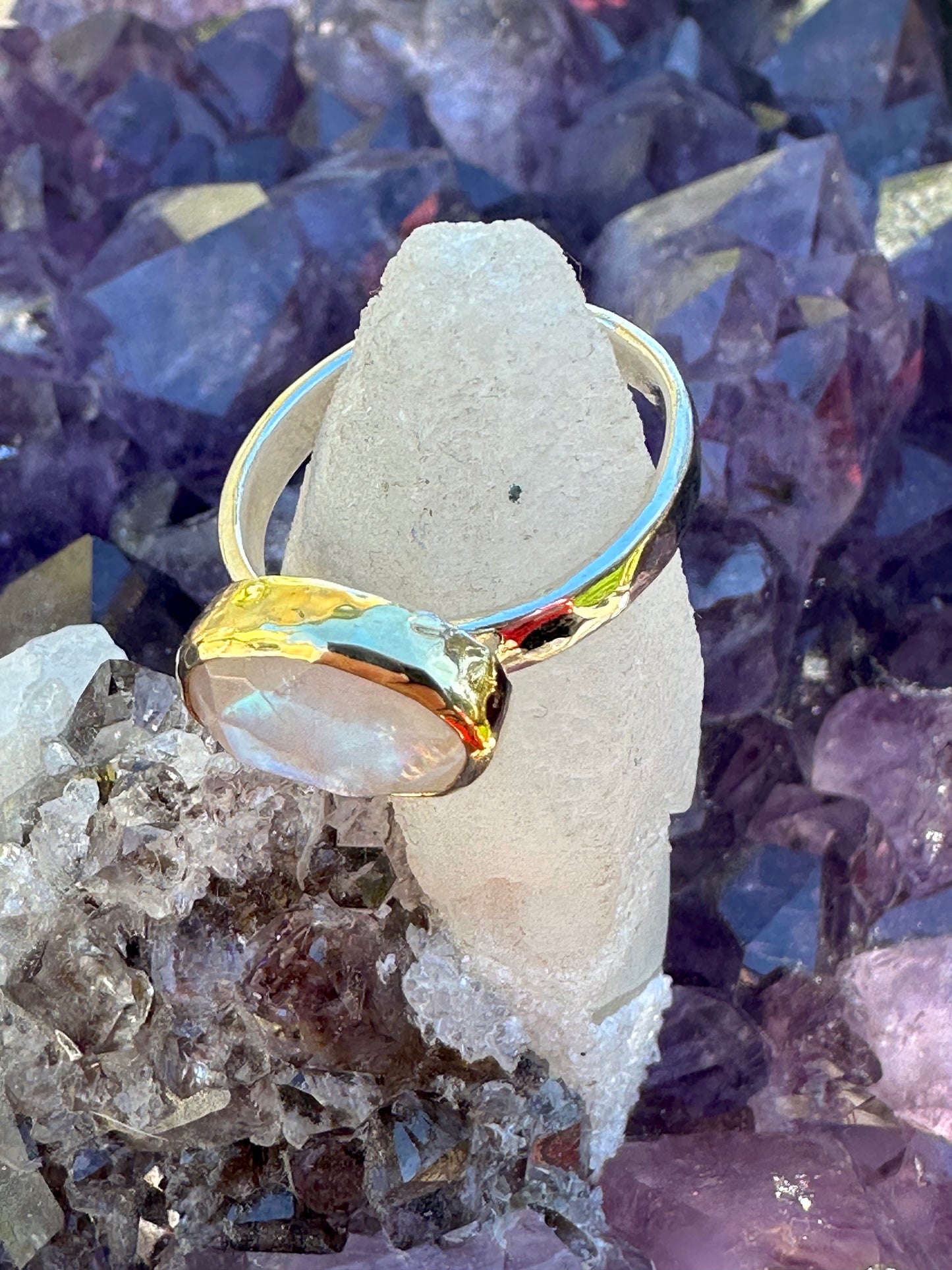 Solid Gold & Sterling Faceted Moonstone Ring