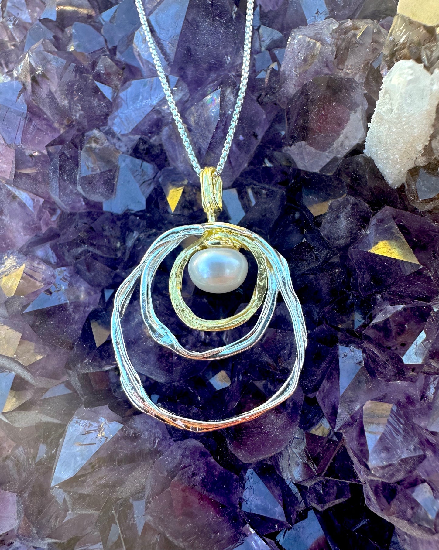 White Pearl 3 Loops and Gold Plated Sterling Silver Neck