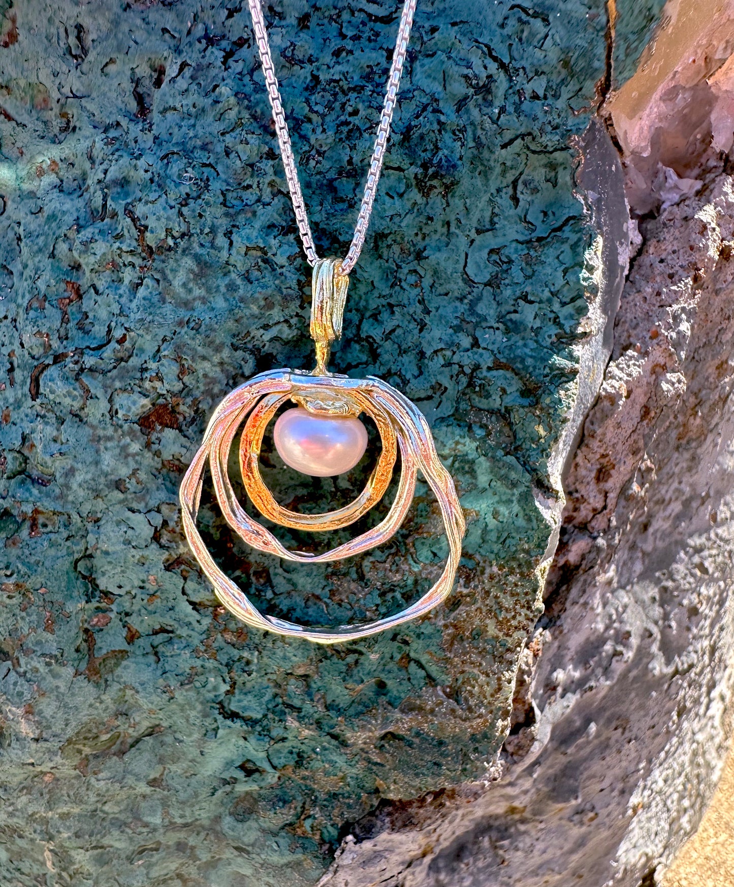 White Pearl 3 Loops and Gold Plated Sterling Silver Neck