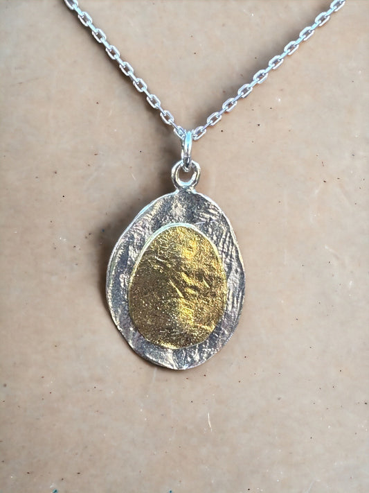 Oval Sterling Silver & Gold Plated Necklace