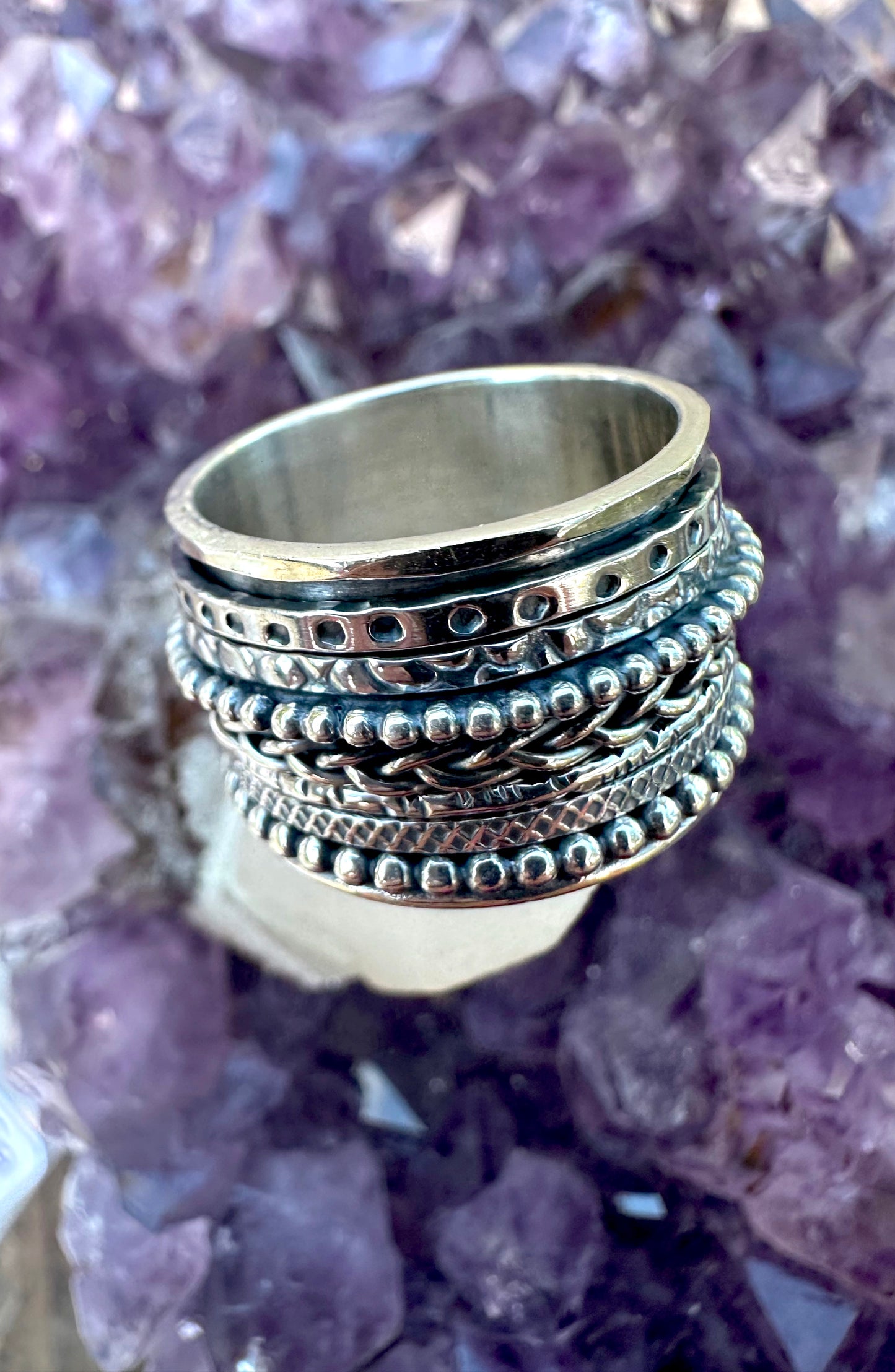 Sterling Silver 7 Spinners Ring
