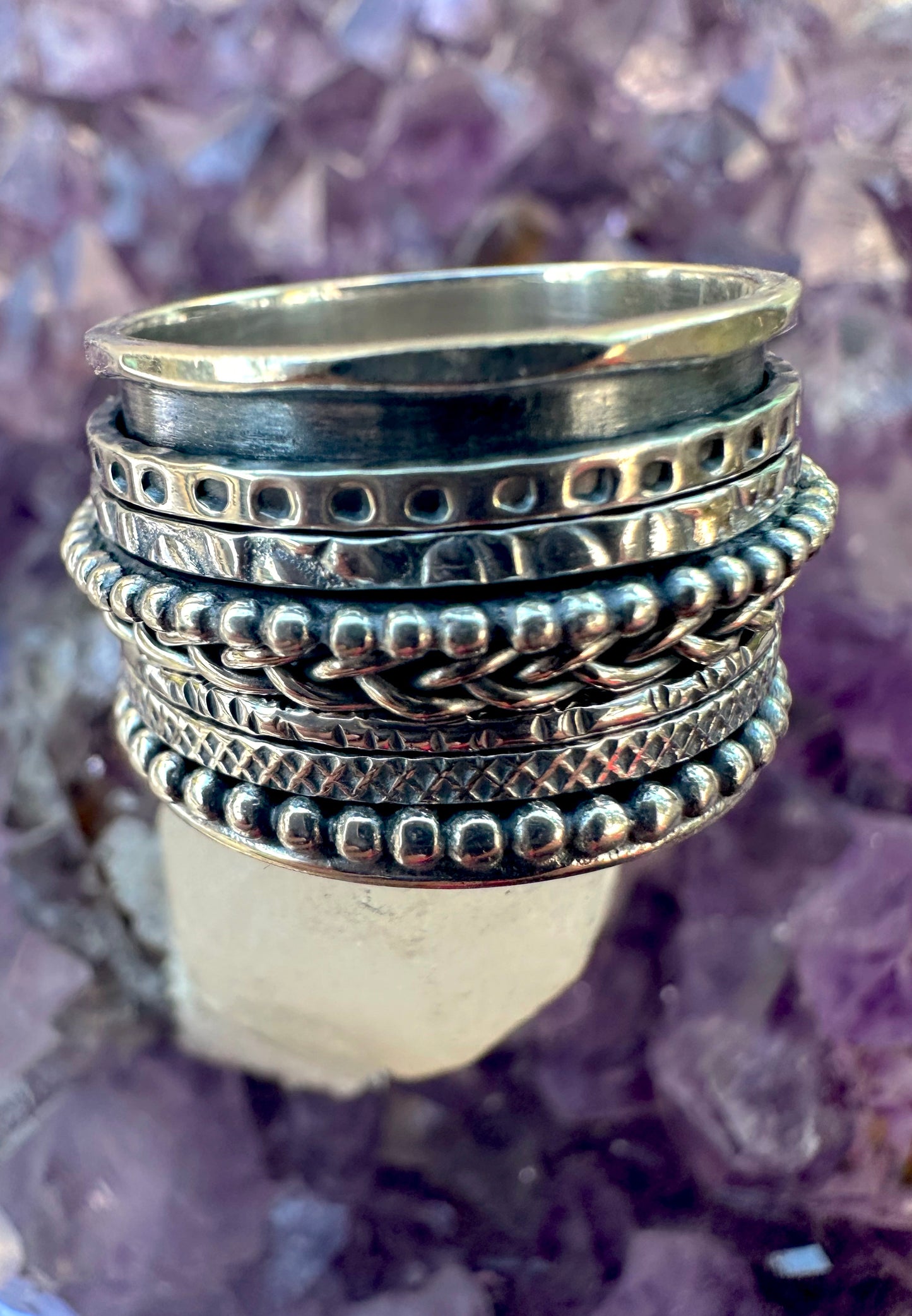Sterling Silver 7 Spinners Ring