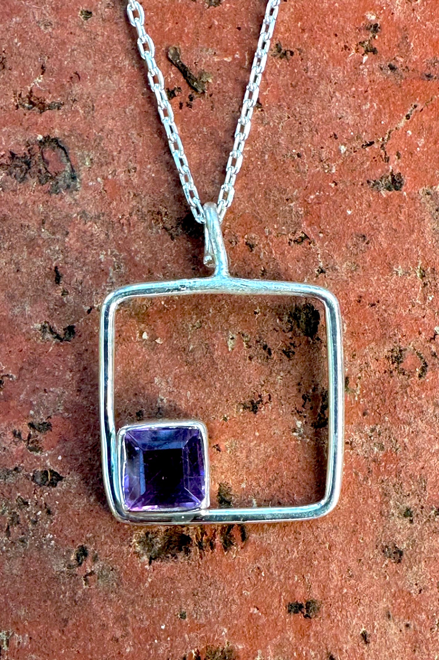 "Out of the Box" Square Amethyst Sterling Silver Necklace