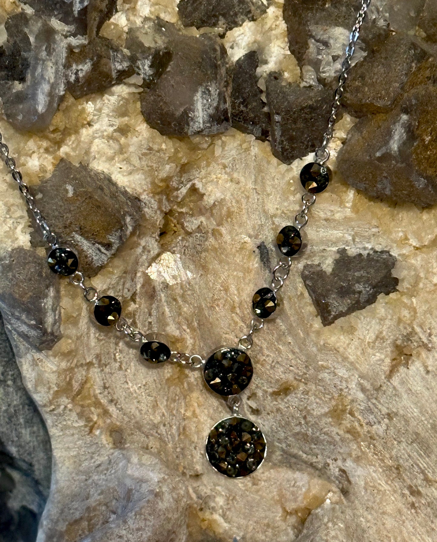 Brown & Gold 8 Parts Austrian Crystal Sterling Silver Necklace